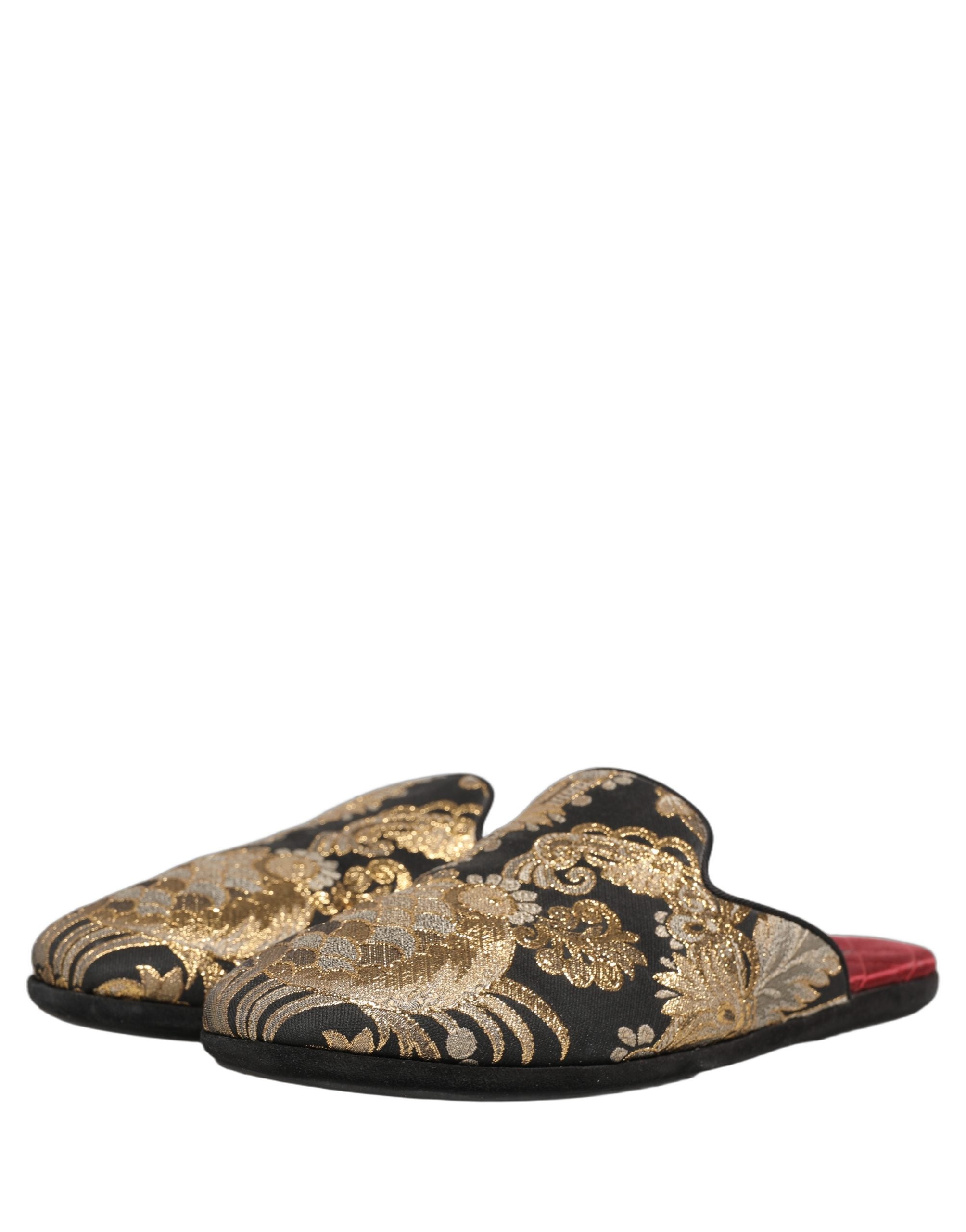 Dolce & Gabbana Black Floral Jacquard Flats Sandals Men Men's Shoes