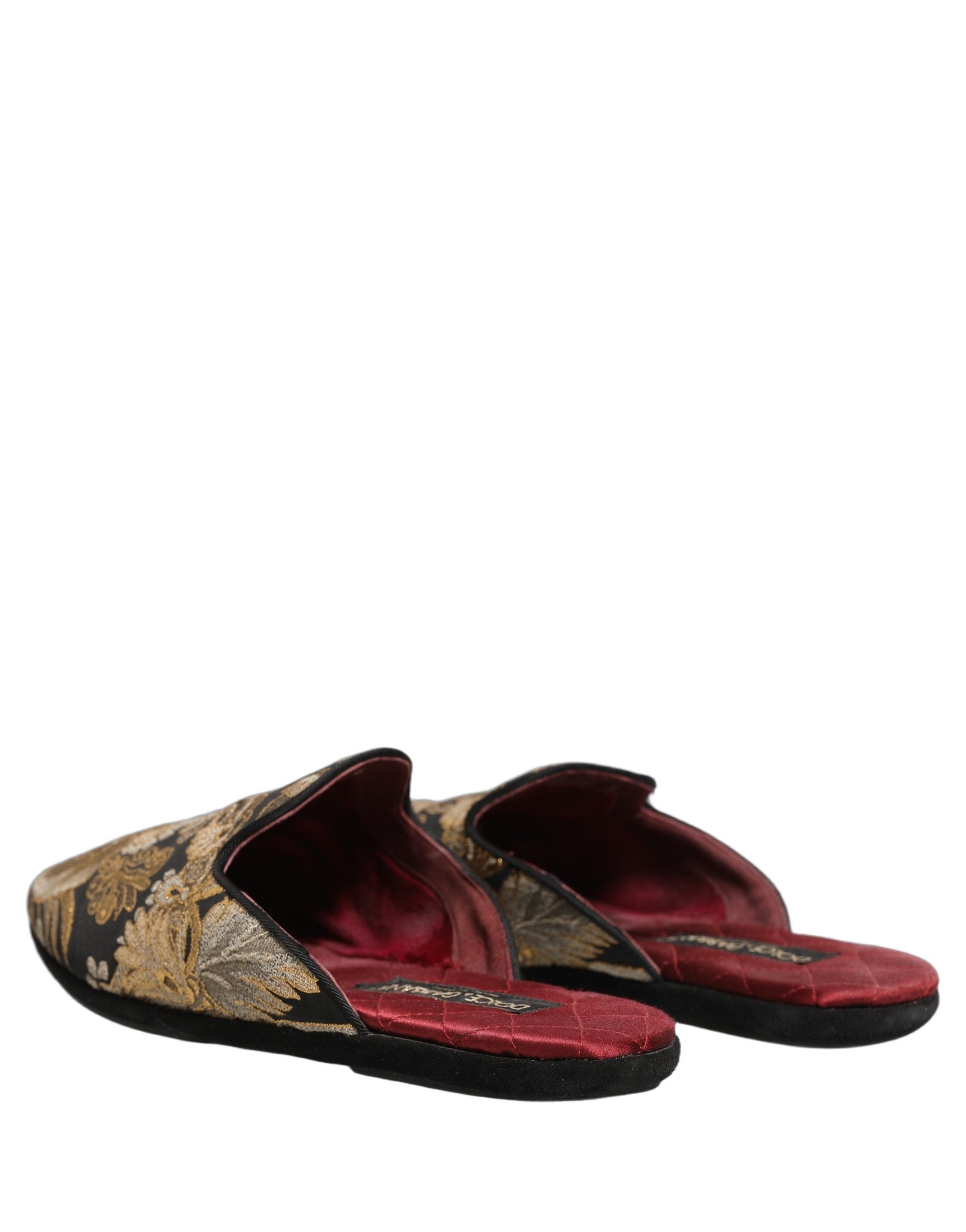 Dolce & Gabbana Black Floral Jacquard Flats Sandals Men Men's Shoes