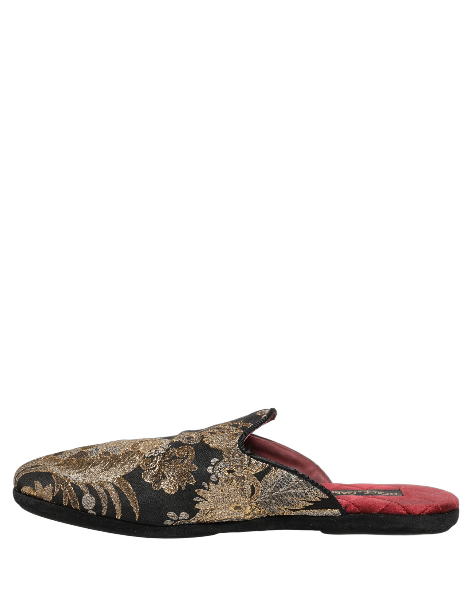 Dolce & Gabbana Black Floral Jacquard Flats Sandals Men Men's Shoes