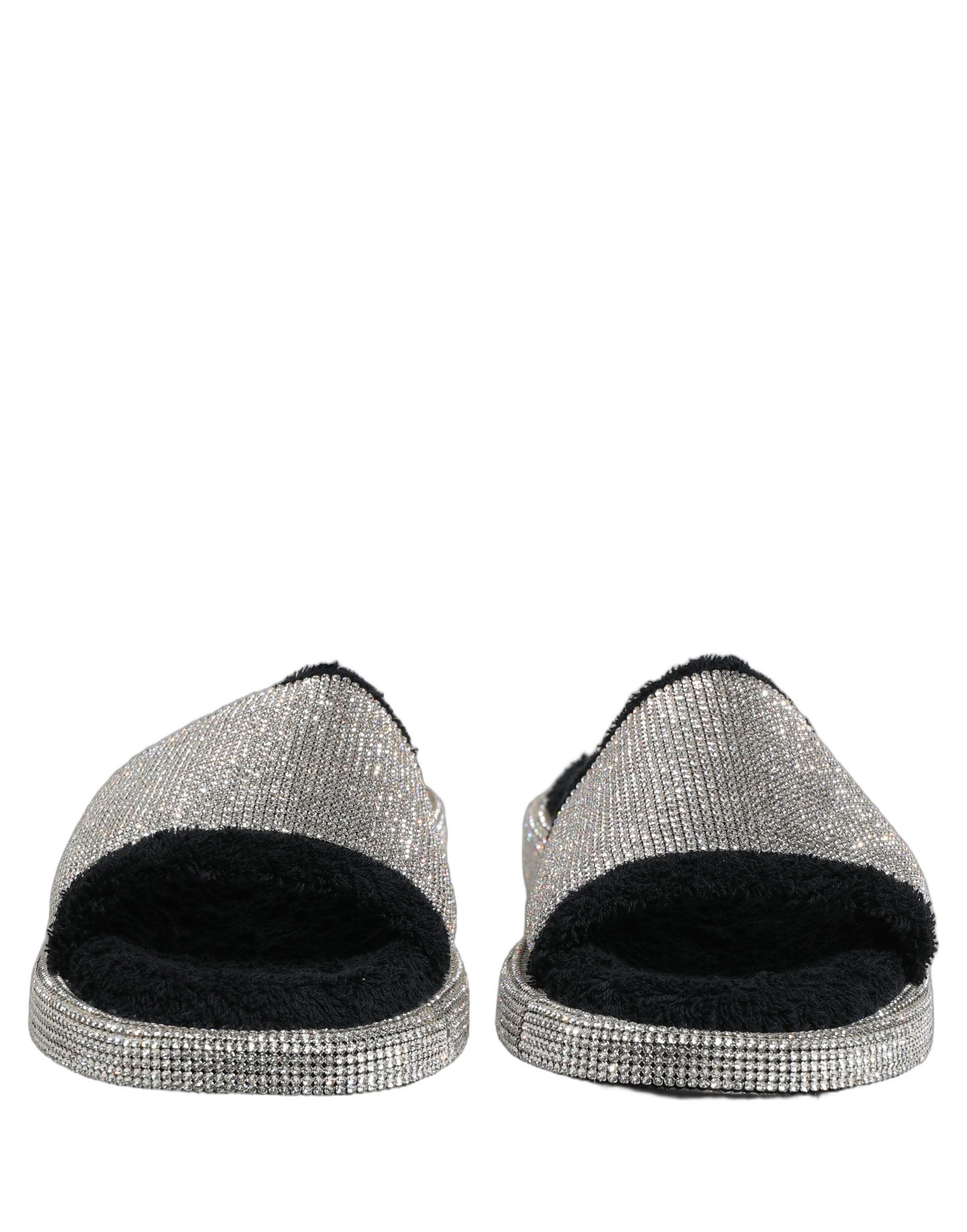 Dolce & Gabbana Black Crystal Embellished Platform Men Slides Men's Shoes
