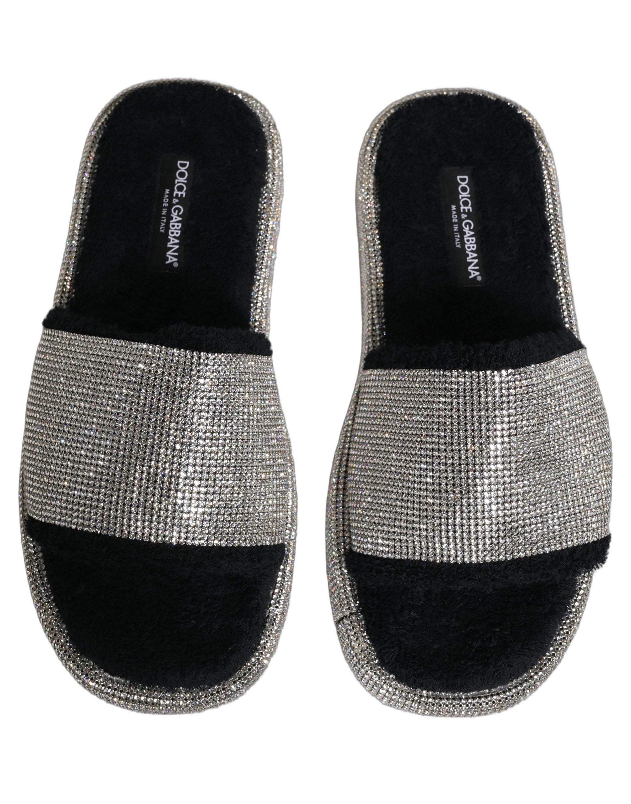 Dolce & Gabbana Black Crystal Embellished Platform Men Slides Men's Shoes