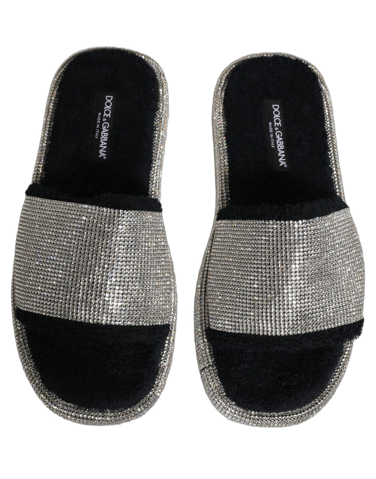 Dolce & Gabbana Black Crystal Embellished Platform Men Slides Men's Shoes
