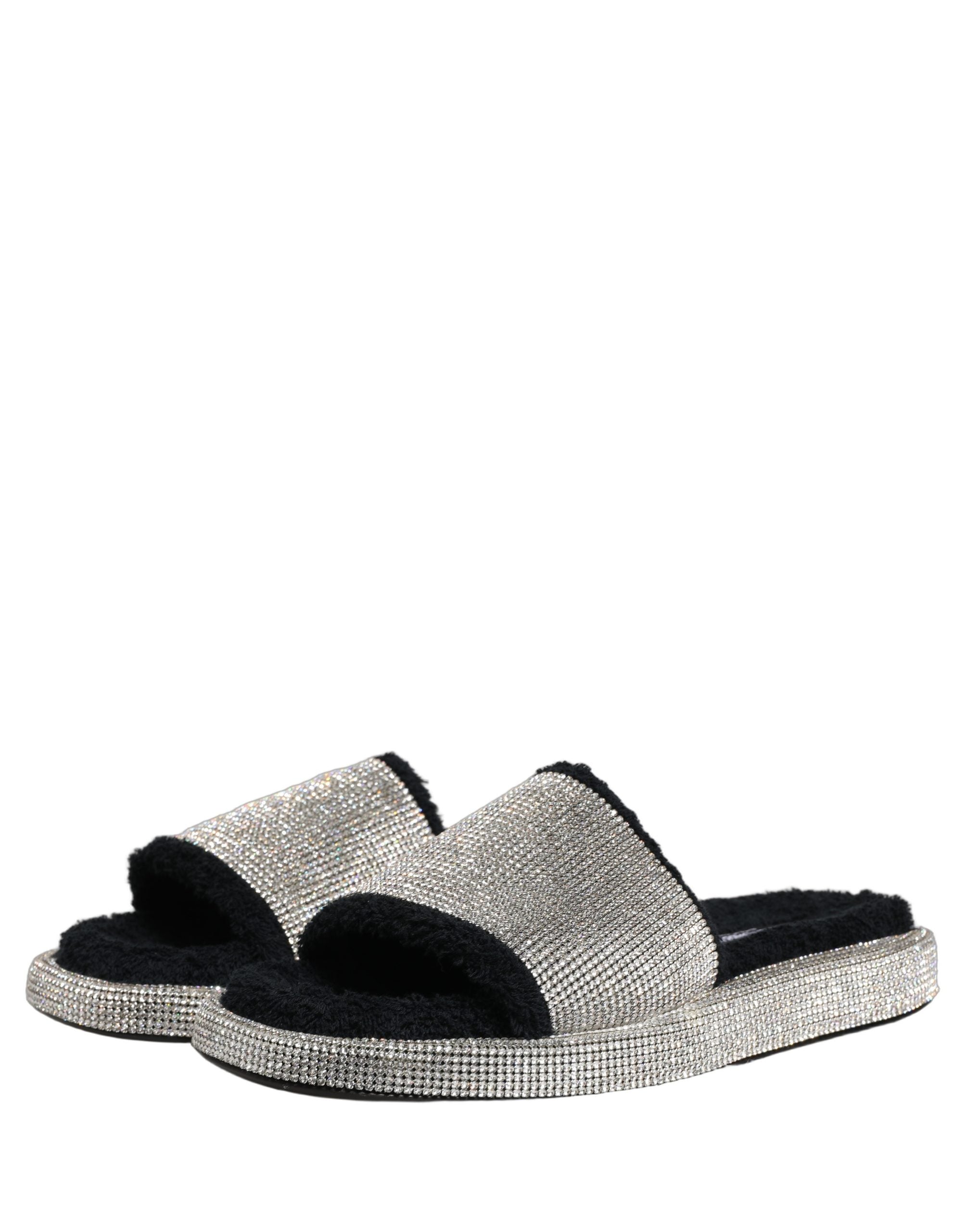 Dolce & Gabbana Black Crystal Embellished Platform Men Slides Men's Shoes