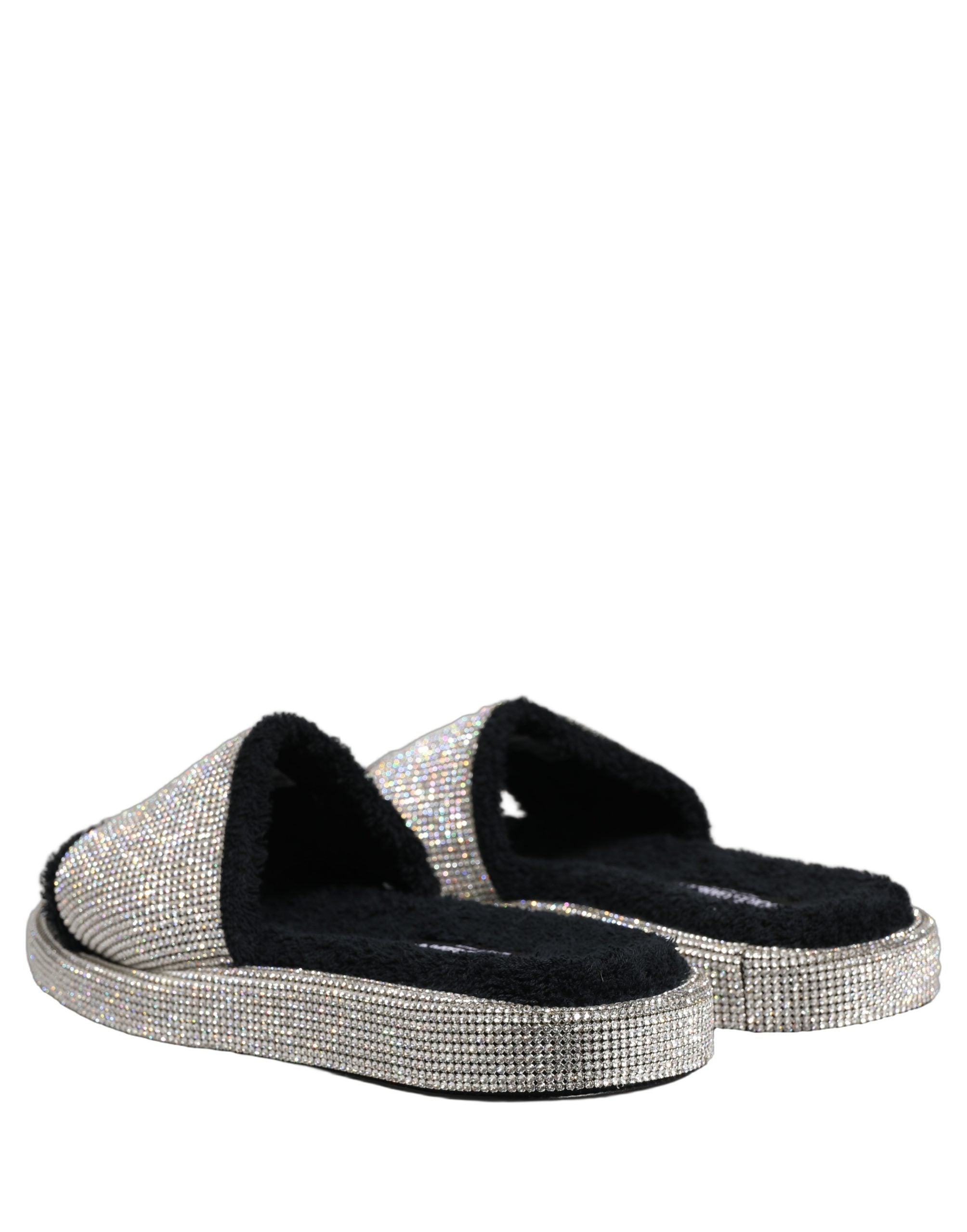 Dolce & Gabbana Black Crystal Embellished Platform Men Slides Men's Shoes