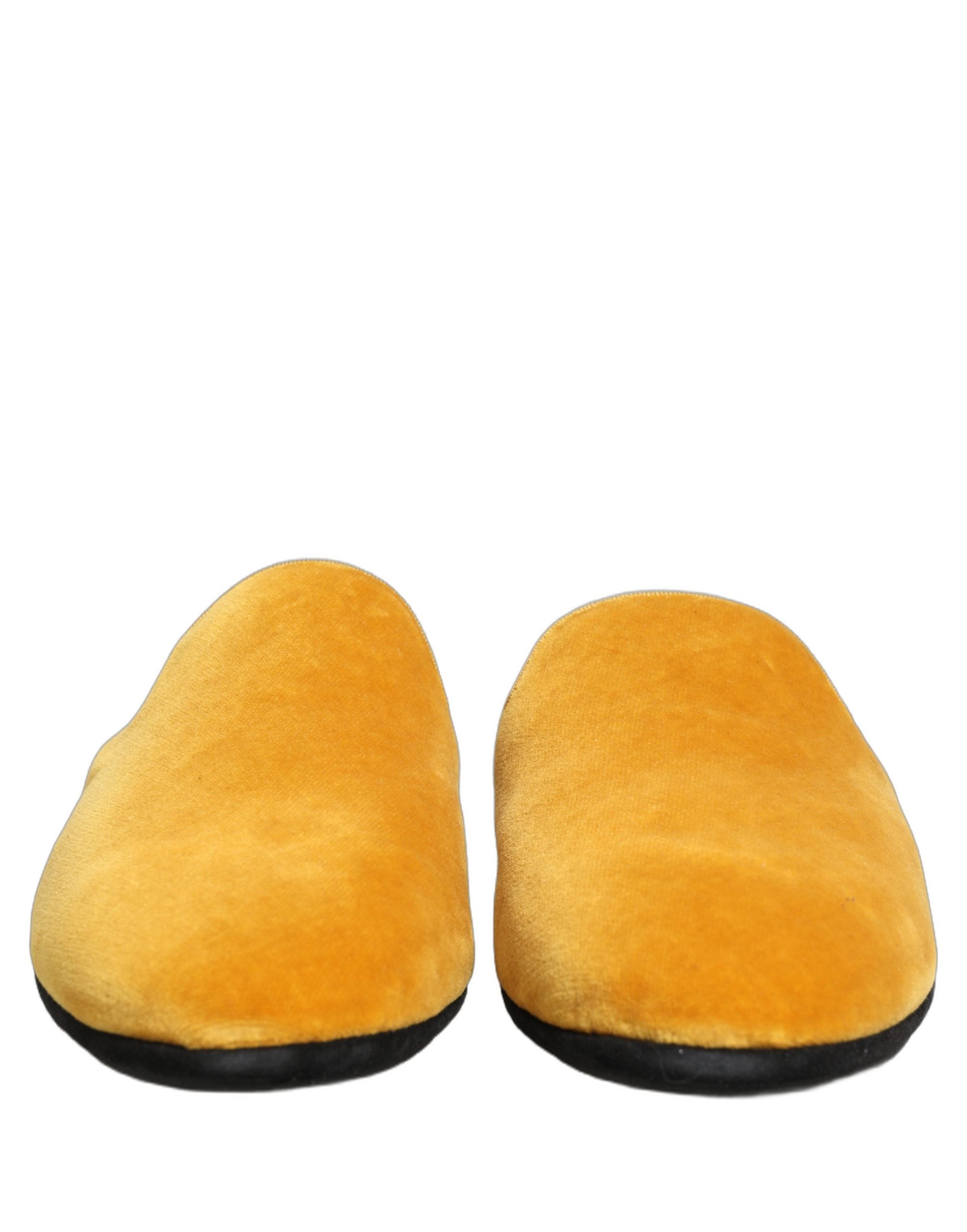 Dolce & Gabbana Yellow Suede Slides Flat Slipper Men Men's Shoes