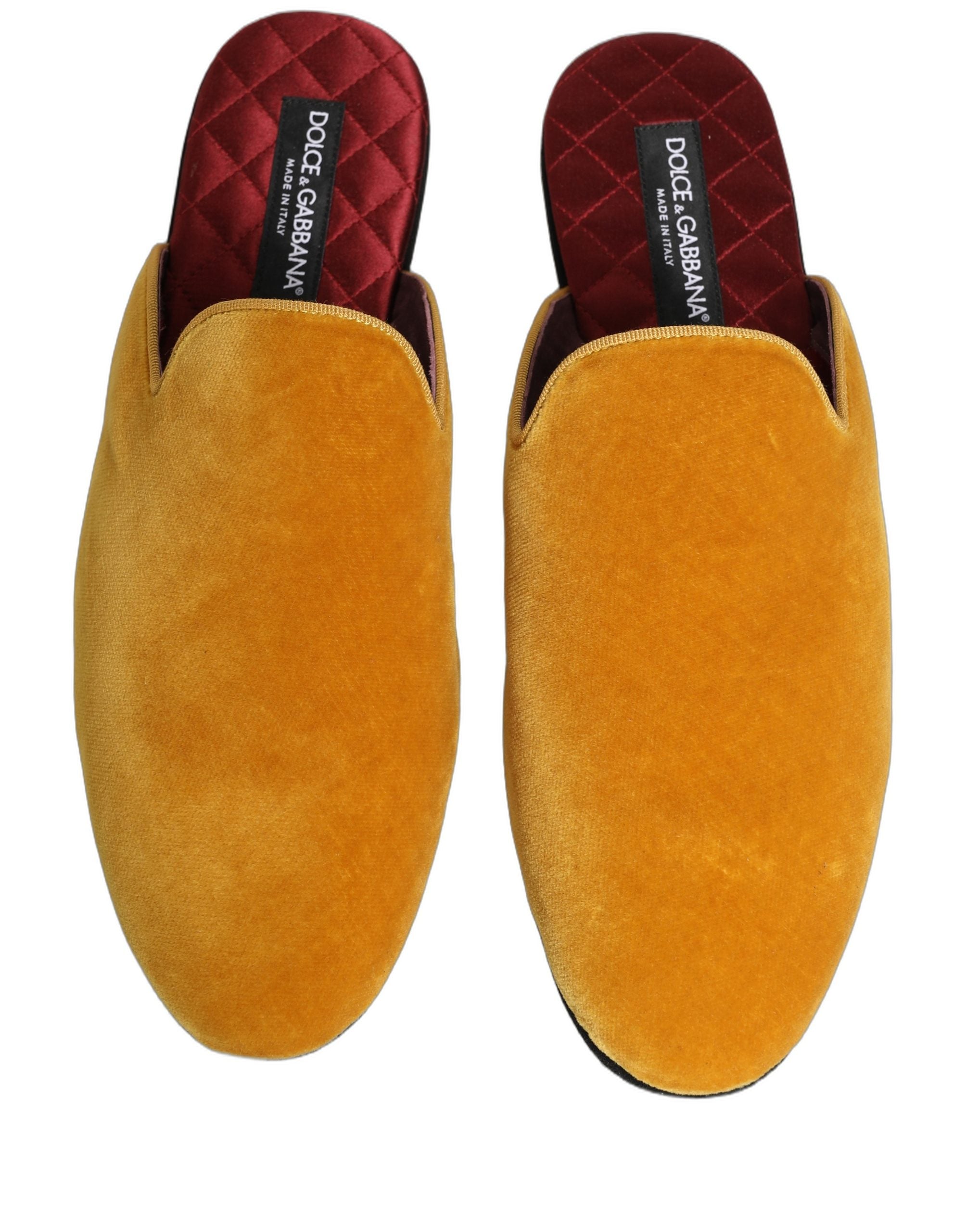 Dolce & Gabbana Yellow Suede Slides Flat Slipper Men Men's Shoes