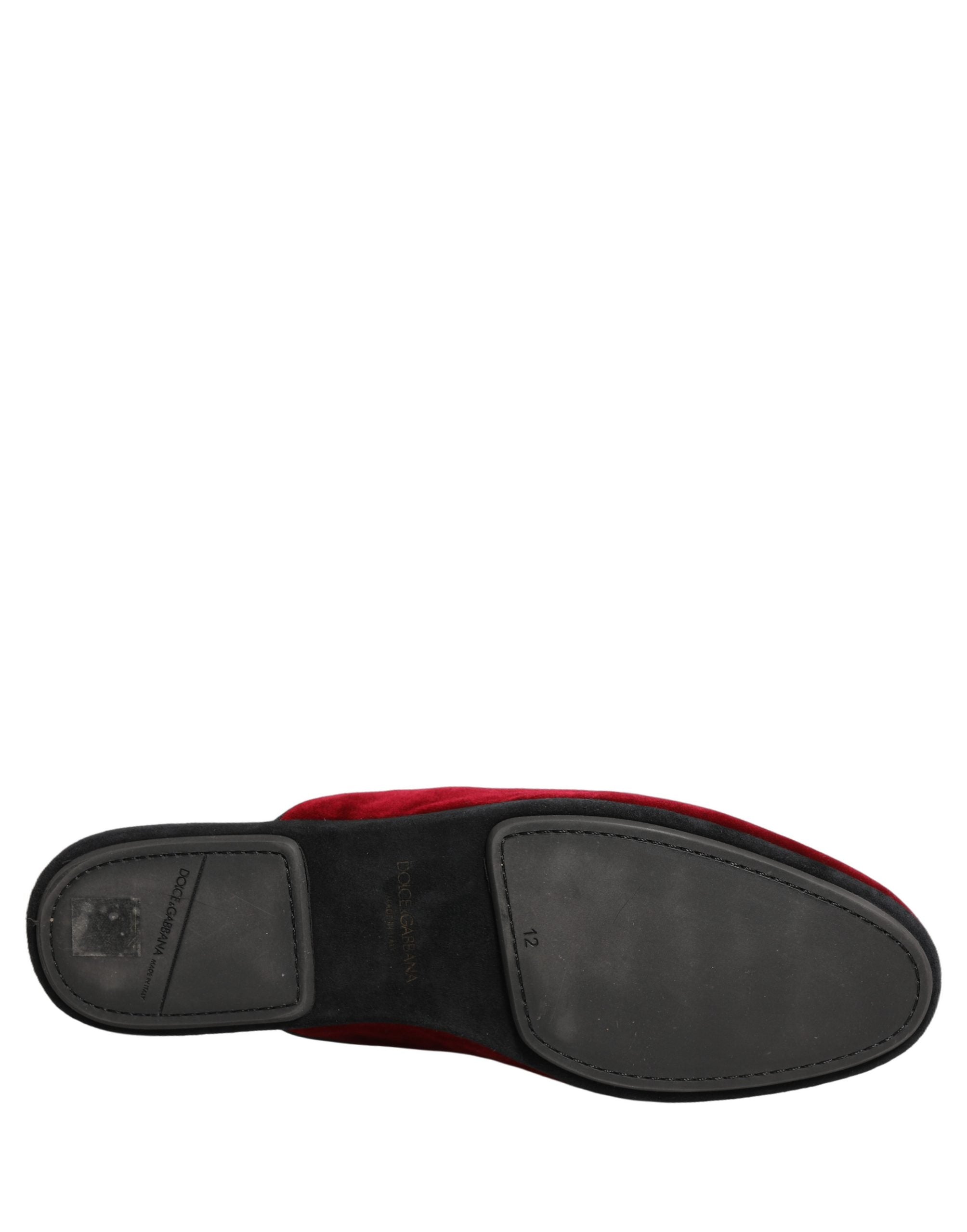 Dolce & Gabbana Red Suede Slides Flat Slipper Men Men's Shoes