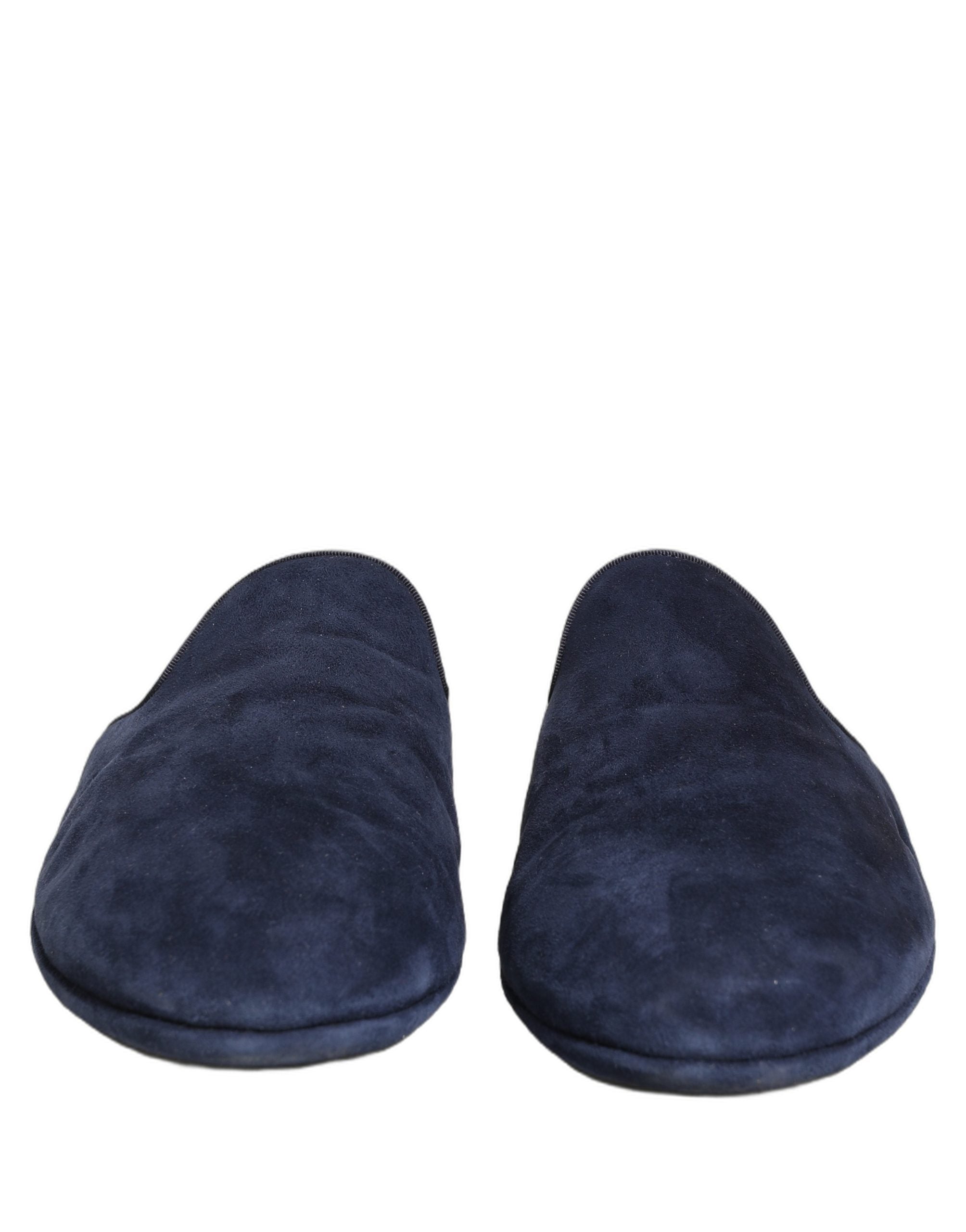 Dolce & Gabbana Blue Suede Slides Flat Slipper Men Men's Shoes