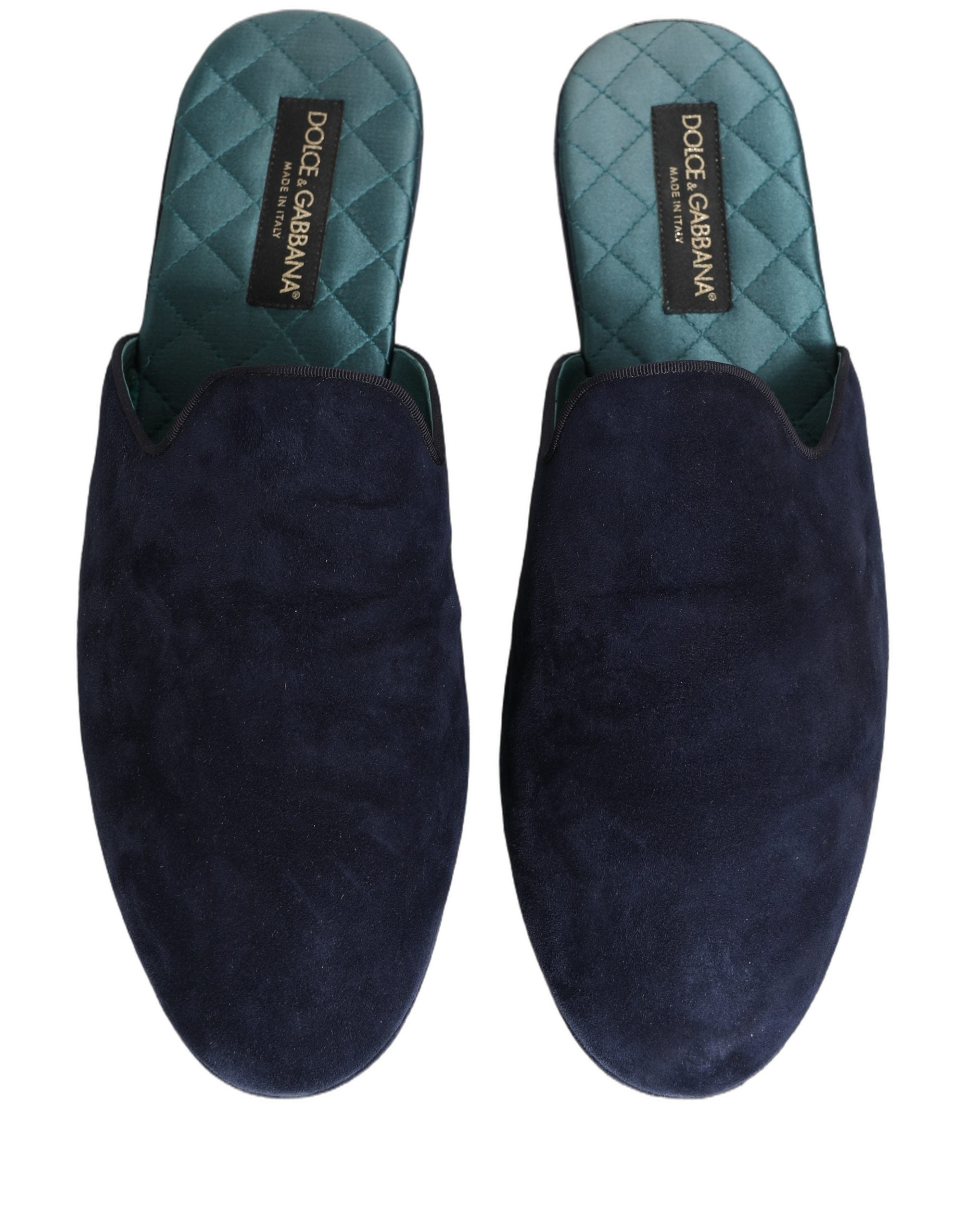 Dolce & Gabbana Blue Suede Slides Flat Slipper Men Men's Shoes