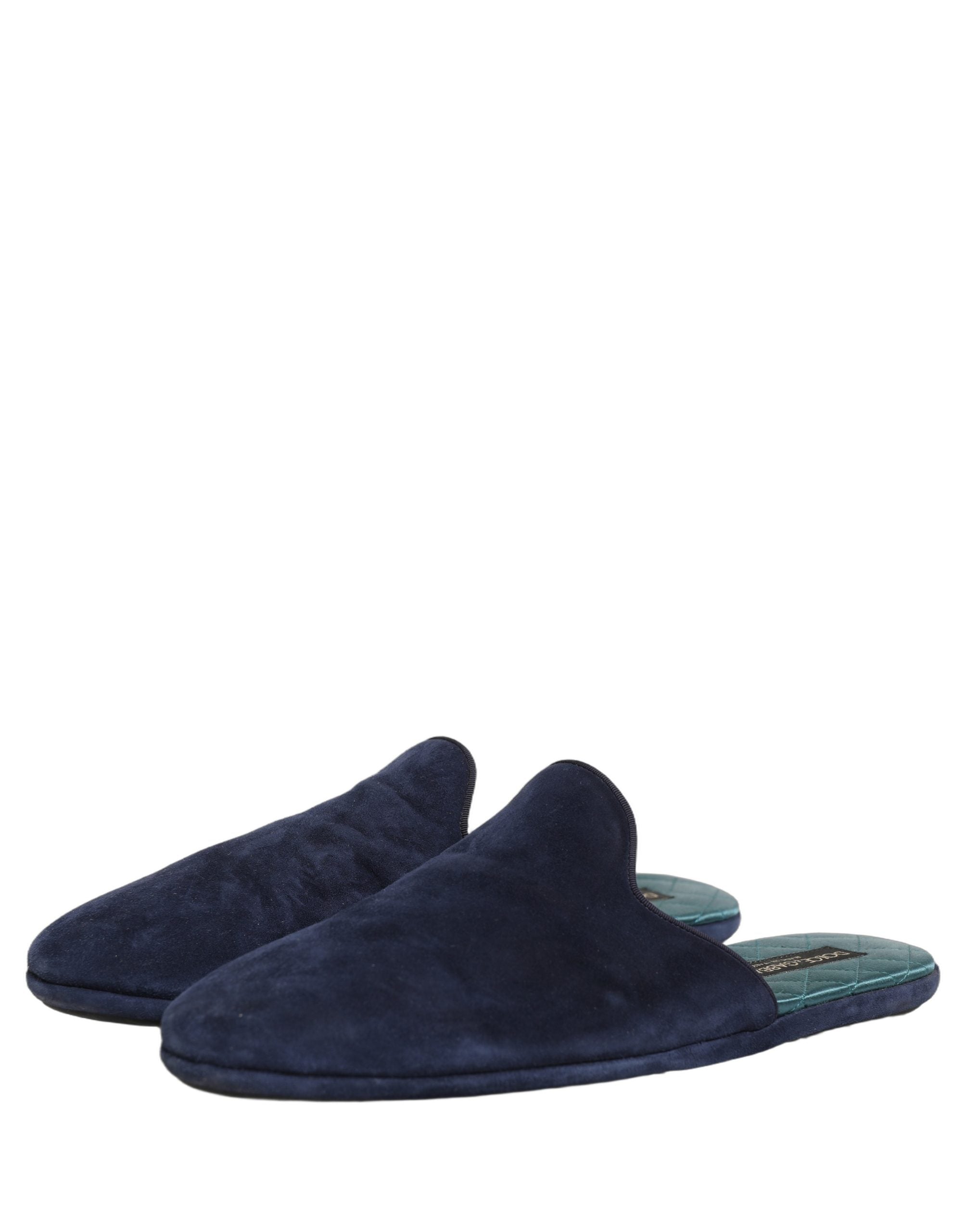 Dolce & Gabbana Blue Suede Slides Flat Slipper Men Men's Shoes