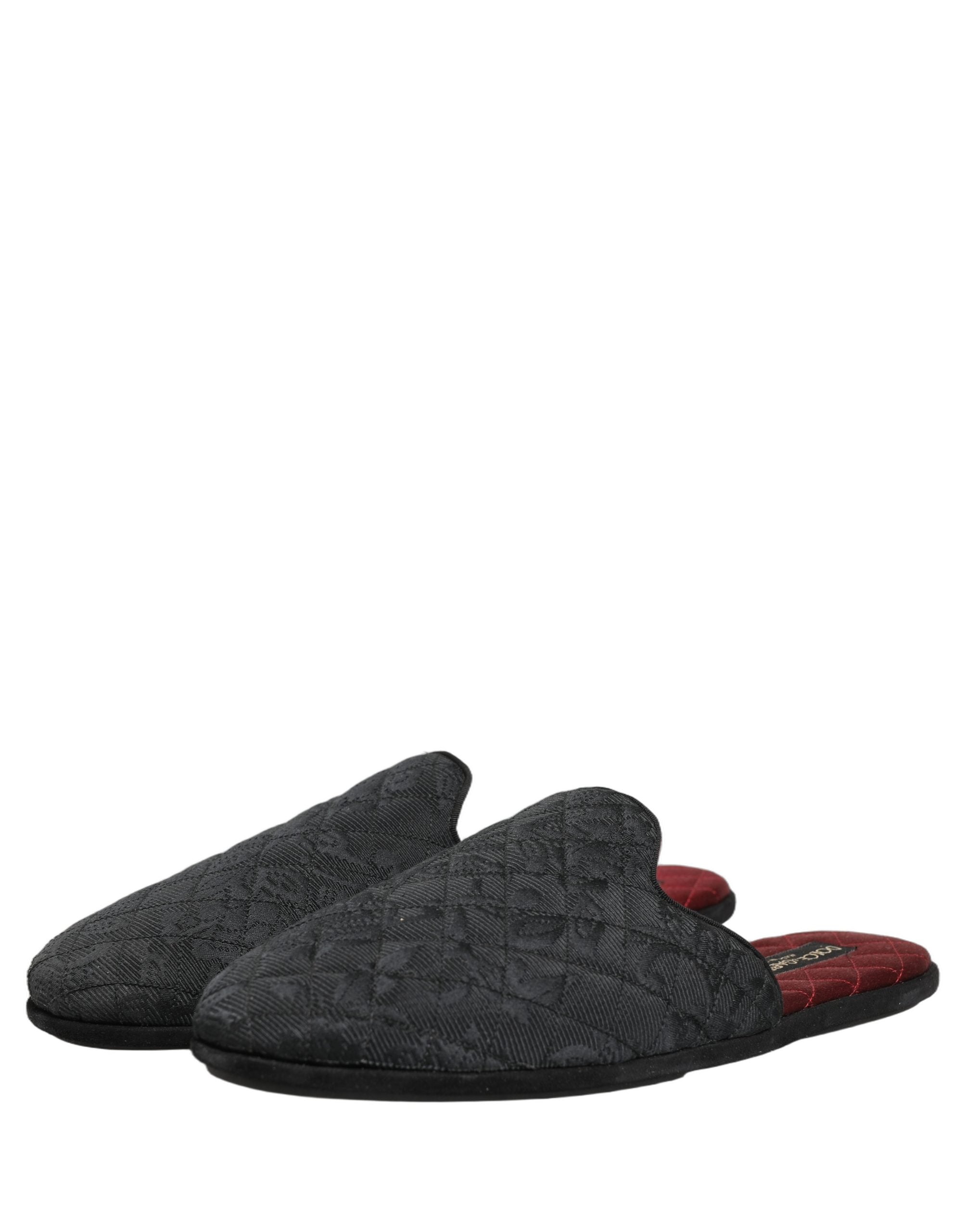 Dolce & Gabbana Black Floral Brocade Slides Slippers Men's Shoes