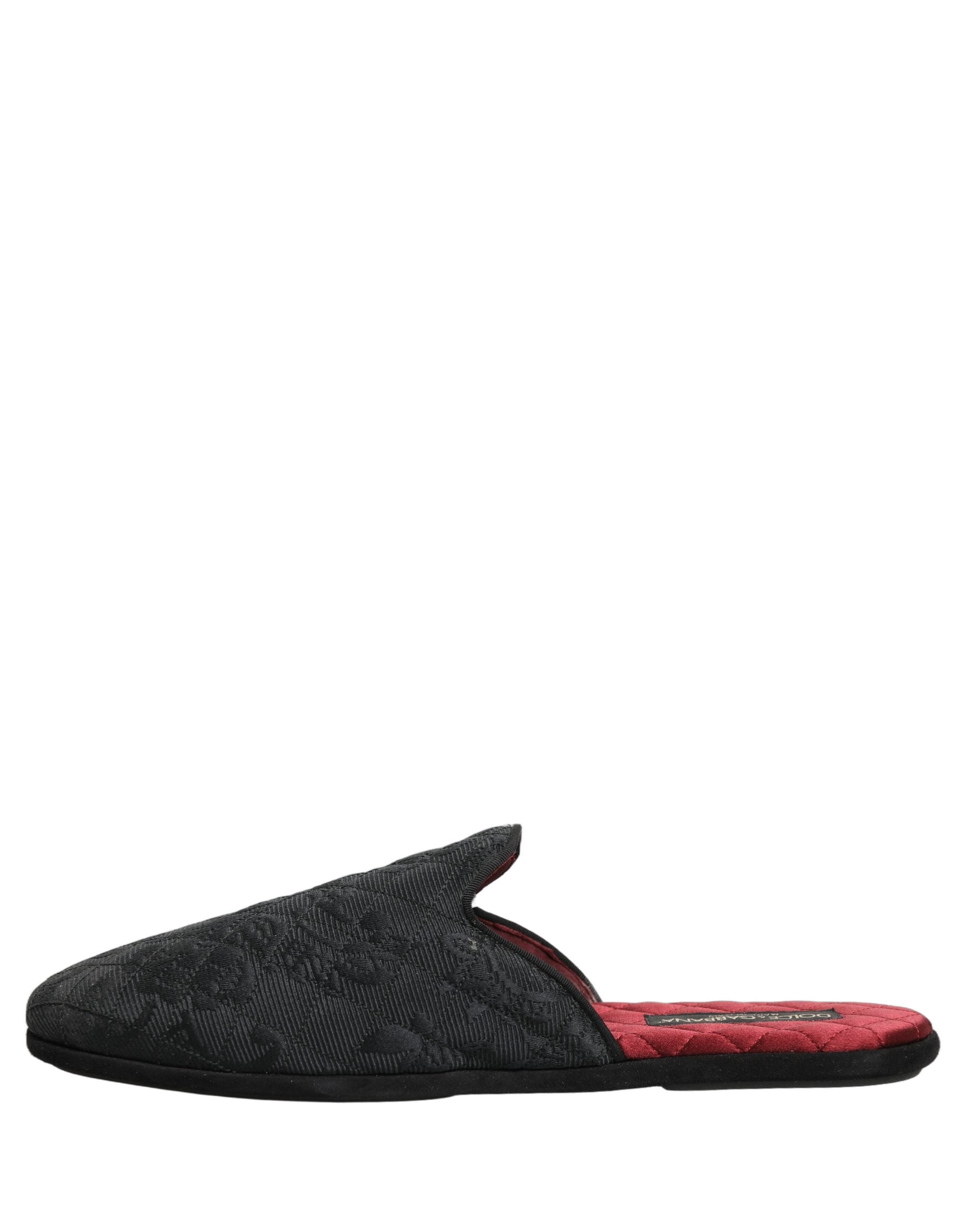 Dolce & Gabbana Black Floral Brocade Slides Slippers Men's Shoes