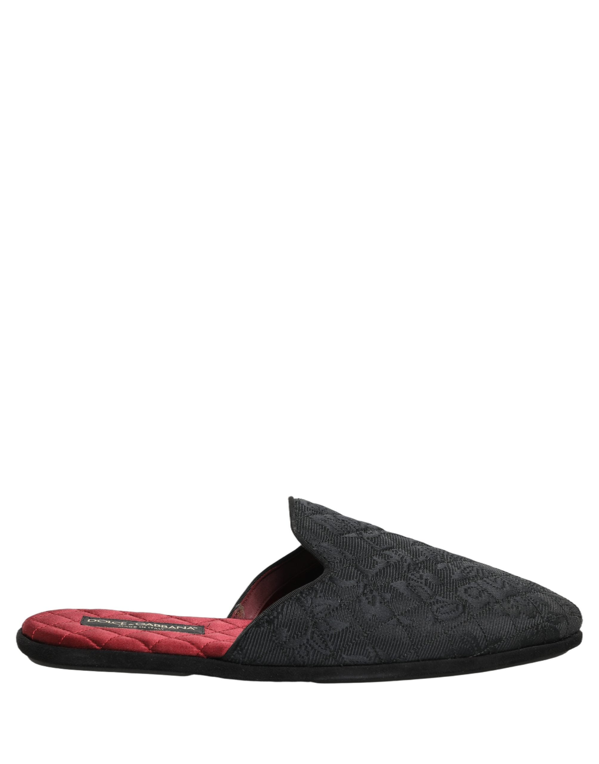 Dolce & Gabbana Black Floral Brocade Slides Slippers Men's Shoes