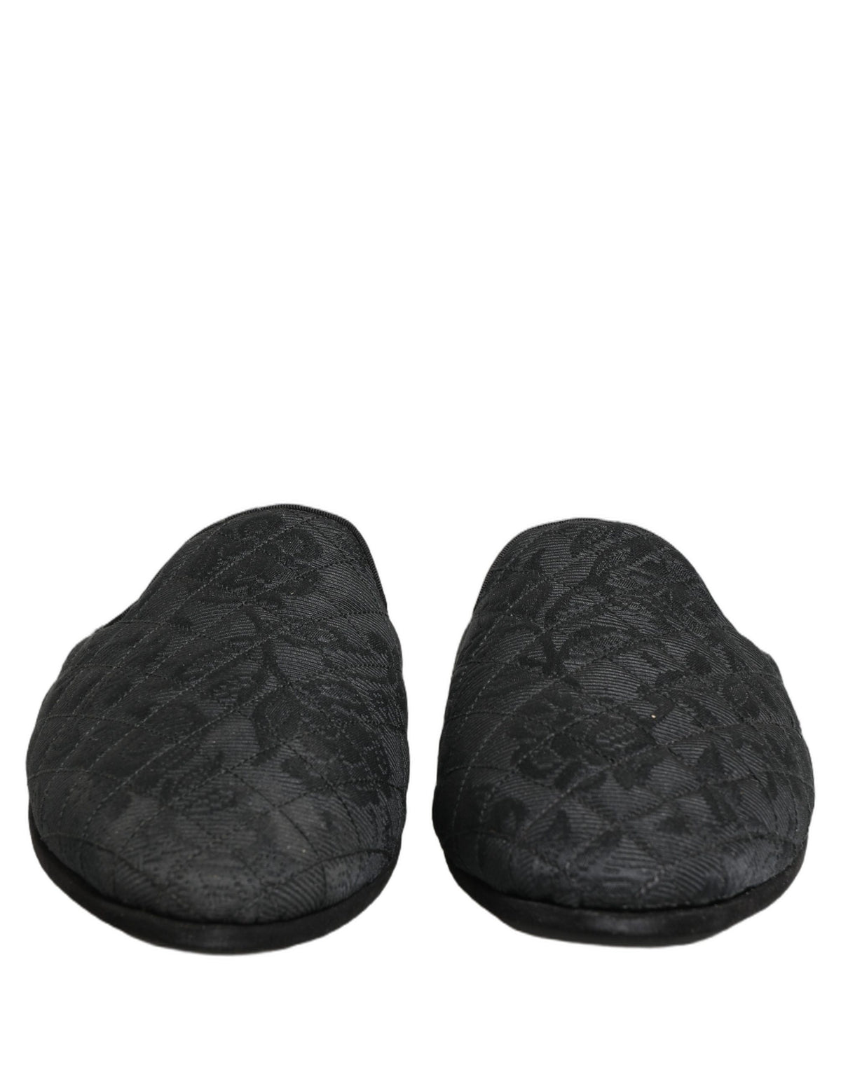 Dolce & Gabbana Black Floral Brocade Slides Slippers Men's Shoes