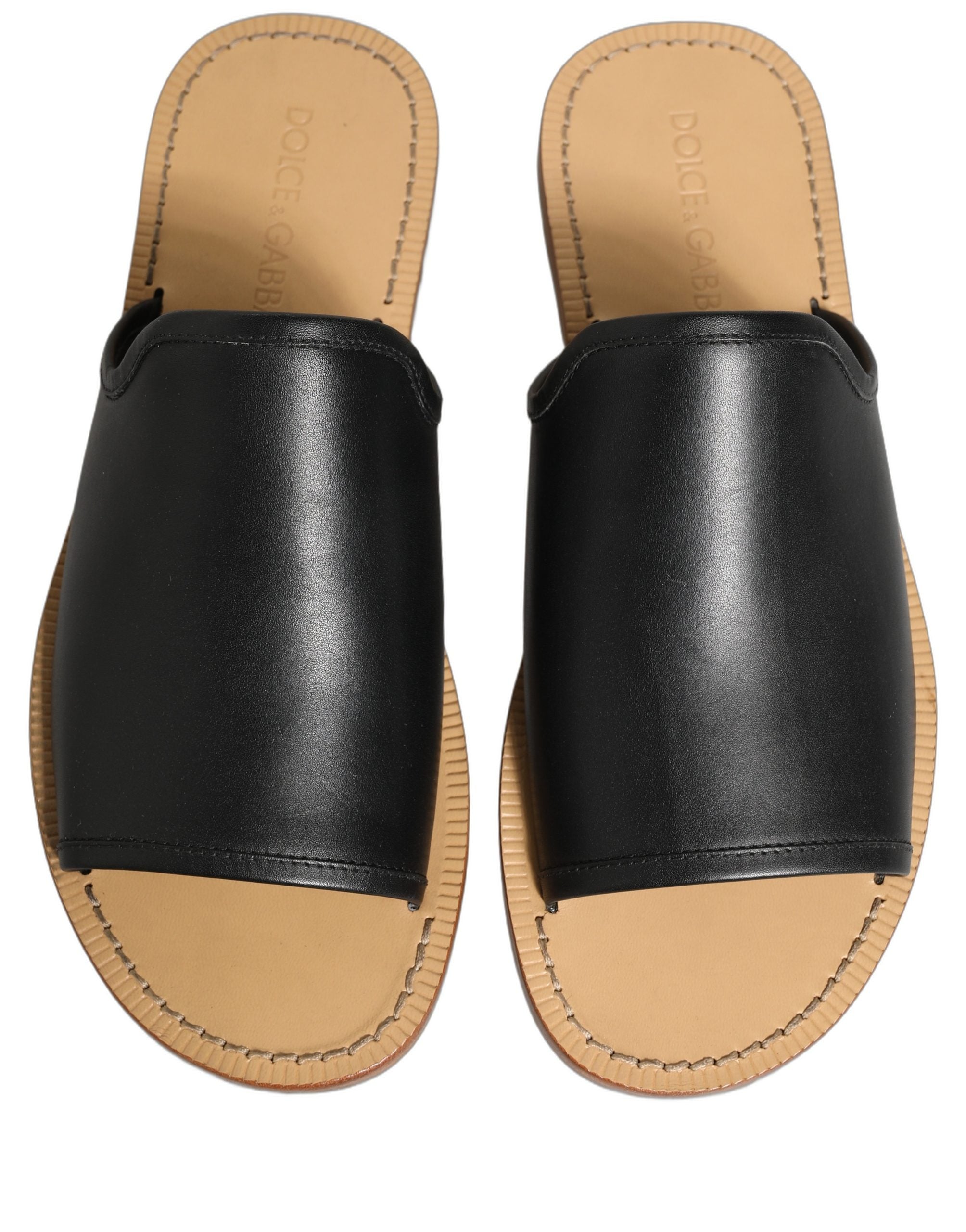 Dolce & Gabbana Brown Leather Slides Sandals Flats Men Men's Shoes
