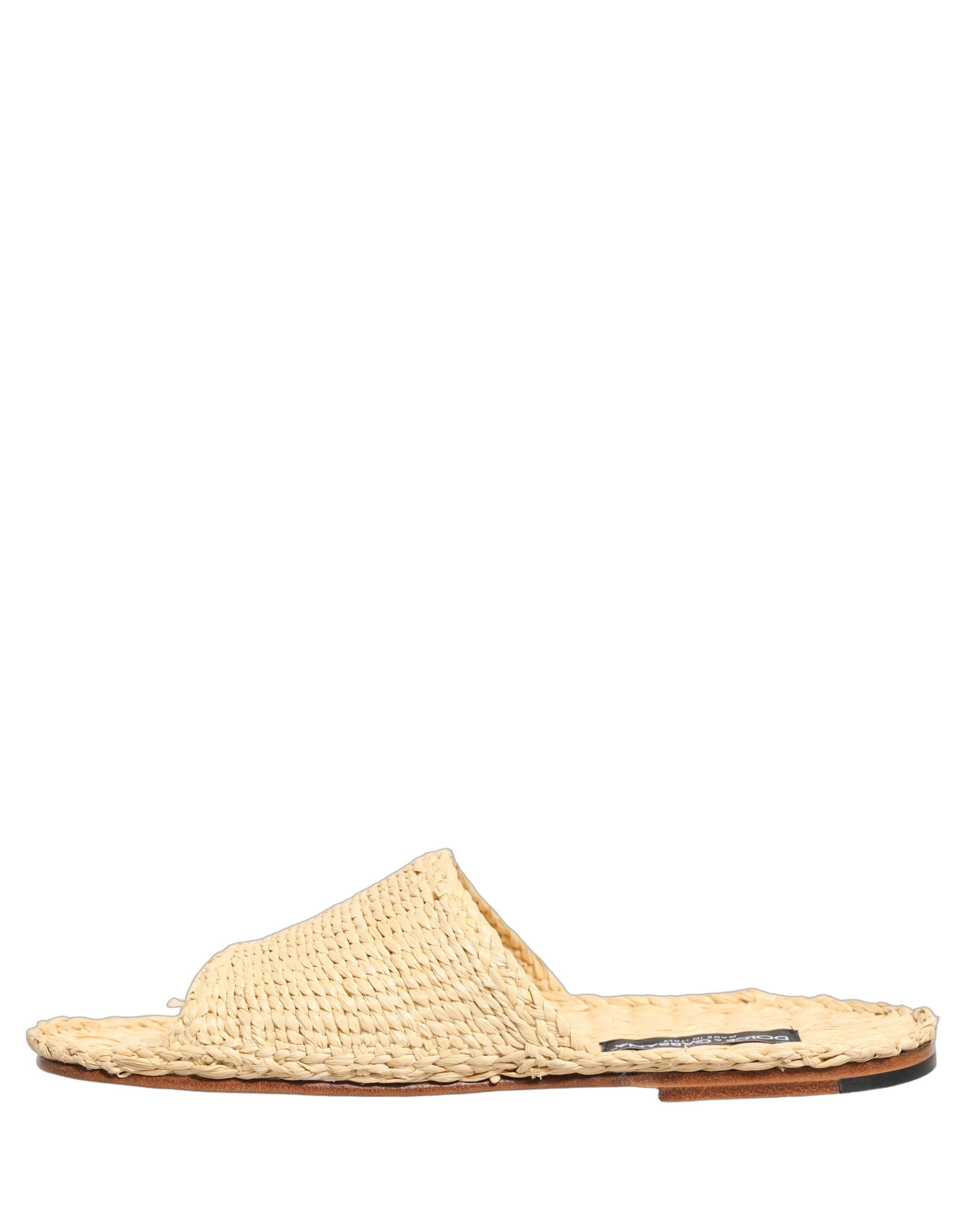 Dolce & Gabbana Beige Straw Raffia Slides Sandals Flats Men's Shoes