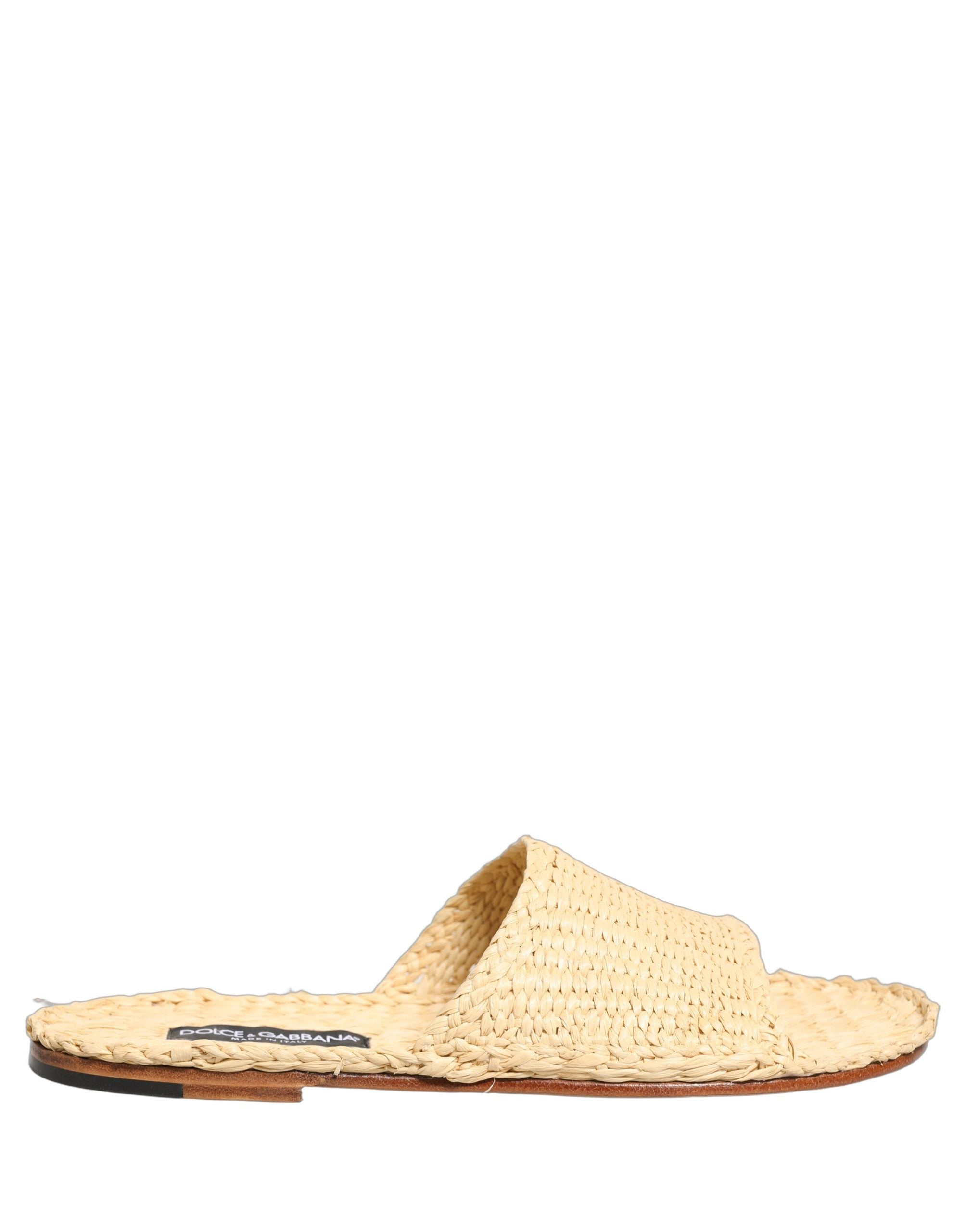 Dolce & Gabbana Beige Straw Raffia Slides Sandals Flats Men's Shoes