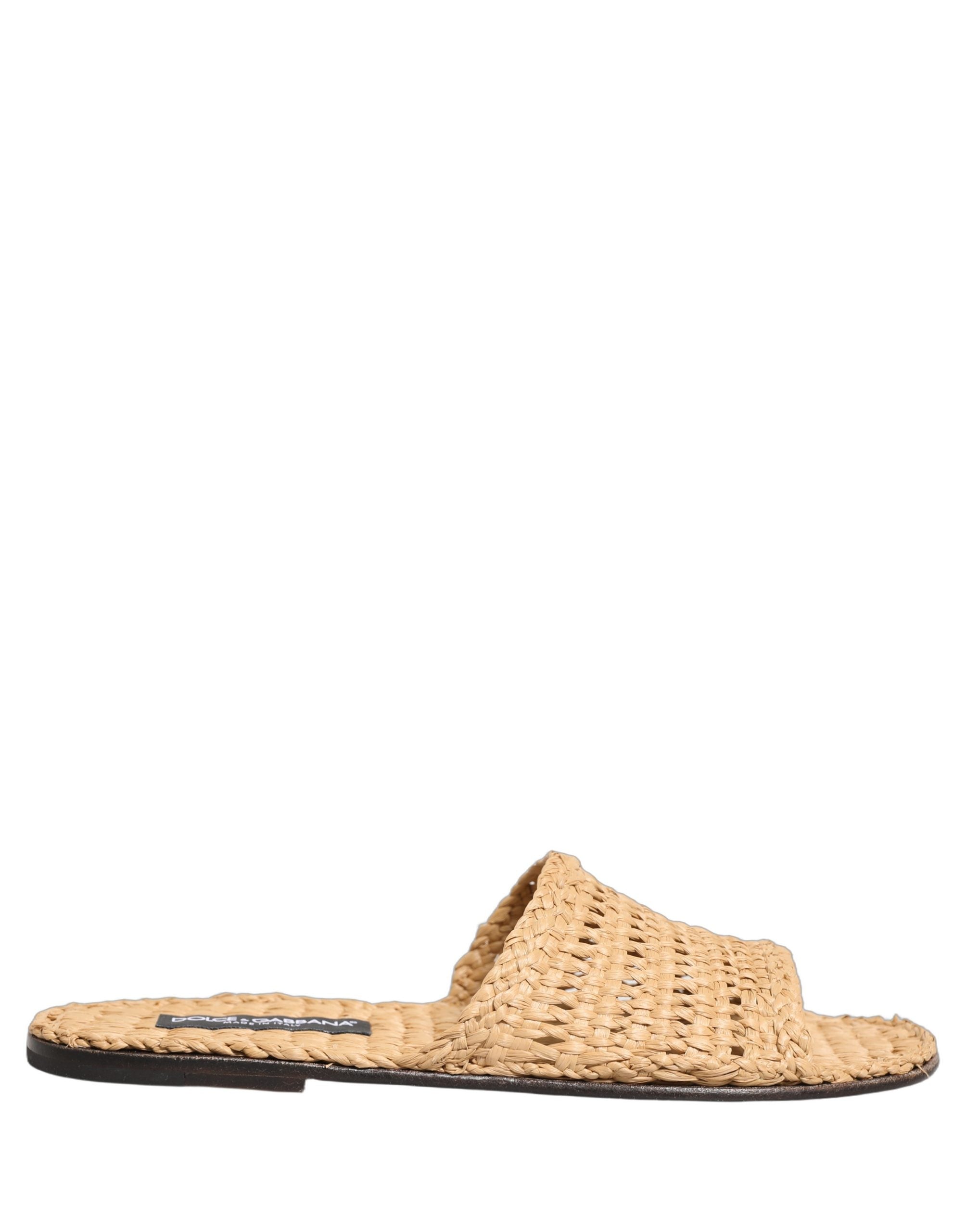 Dolce & Gabbana Beige Straw Raffia Slides Sandals Flats Men's Shoes