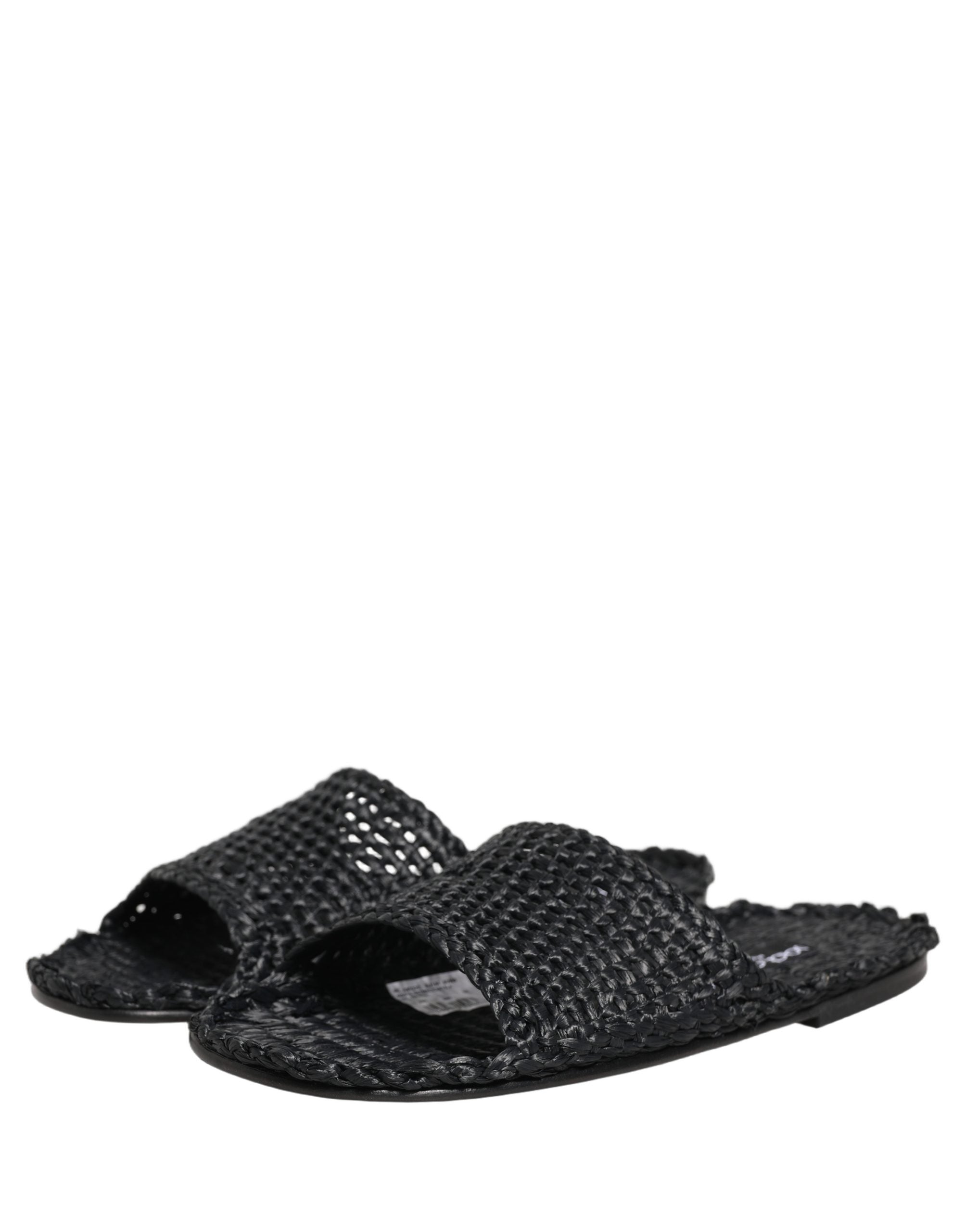 Dolce & Gabbana Black Straw Raffia Slides Sandals Flats Men's Shoes