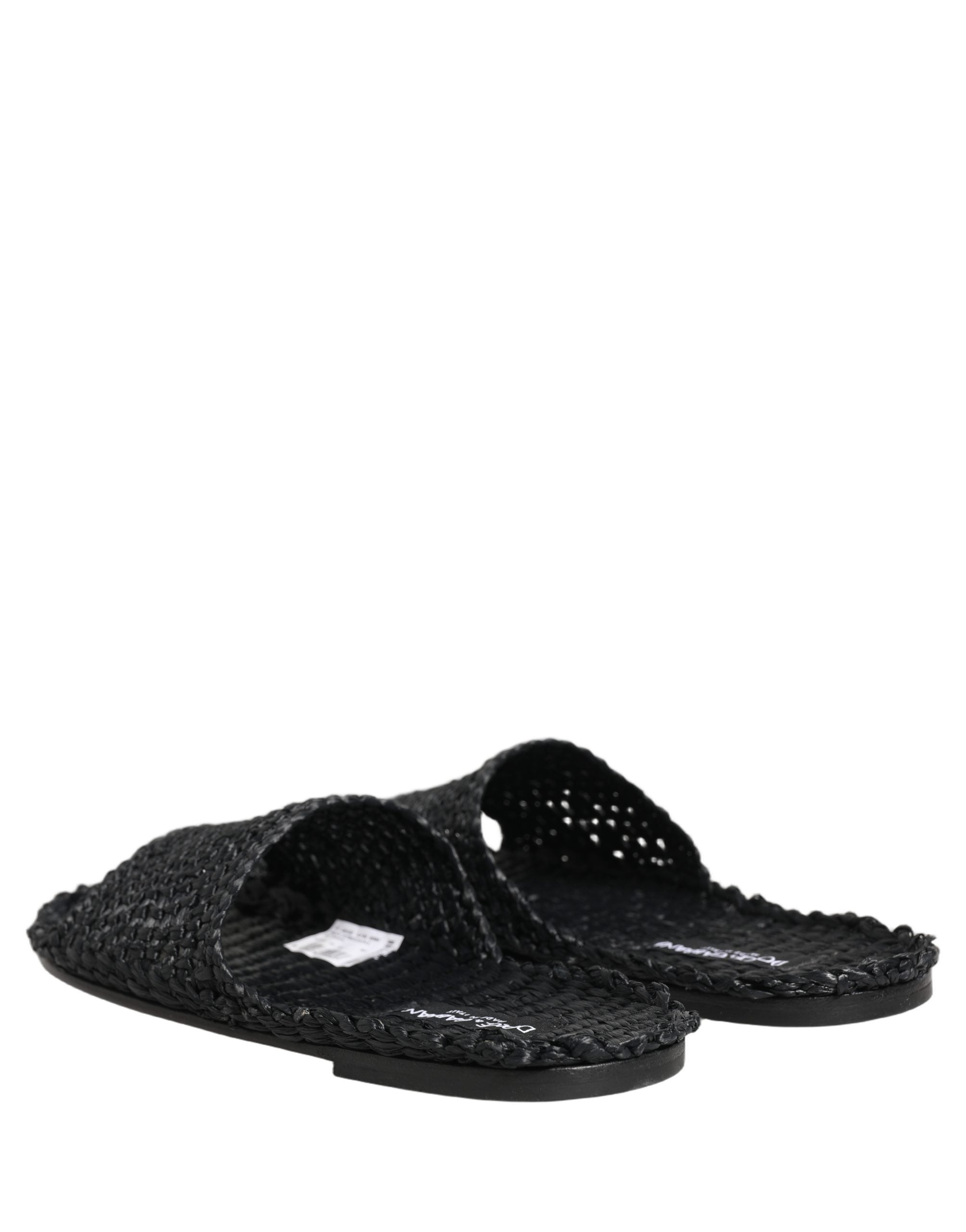 Dolce & Gabbana Black Straw Raffia Slides Sandals Flats Men's Shoes