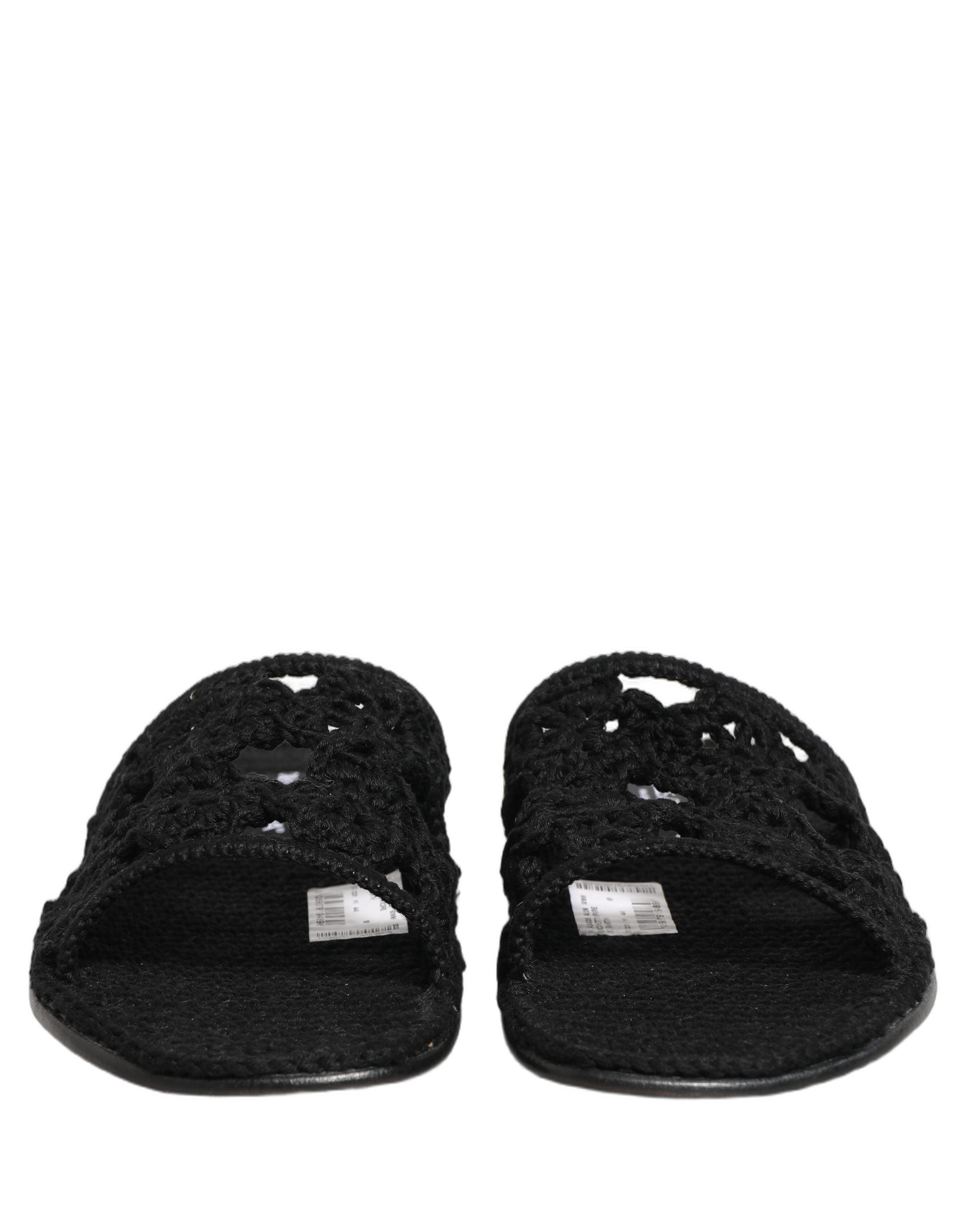 Dolce & Gabbana Black Fabric Woven Slides Sandals Flats Men's Shoes