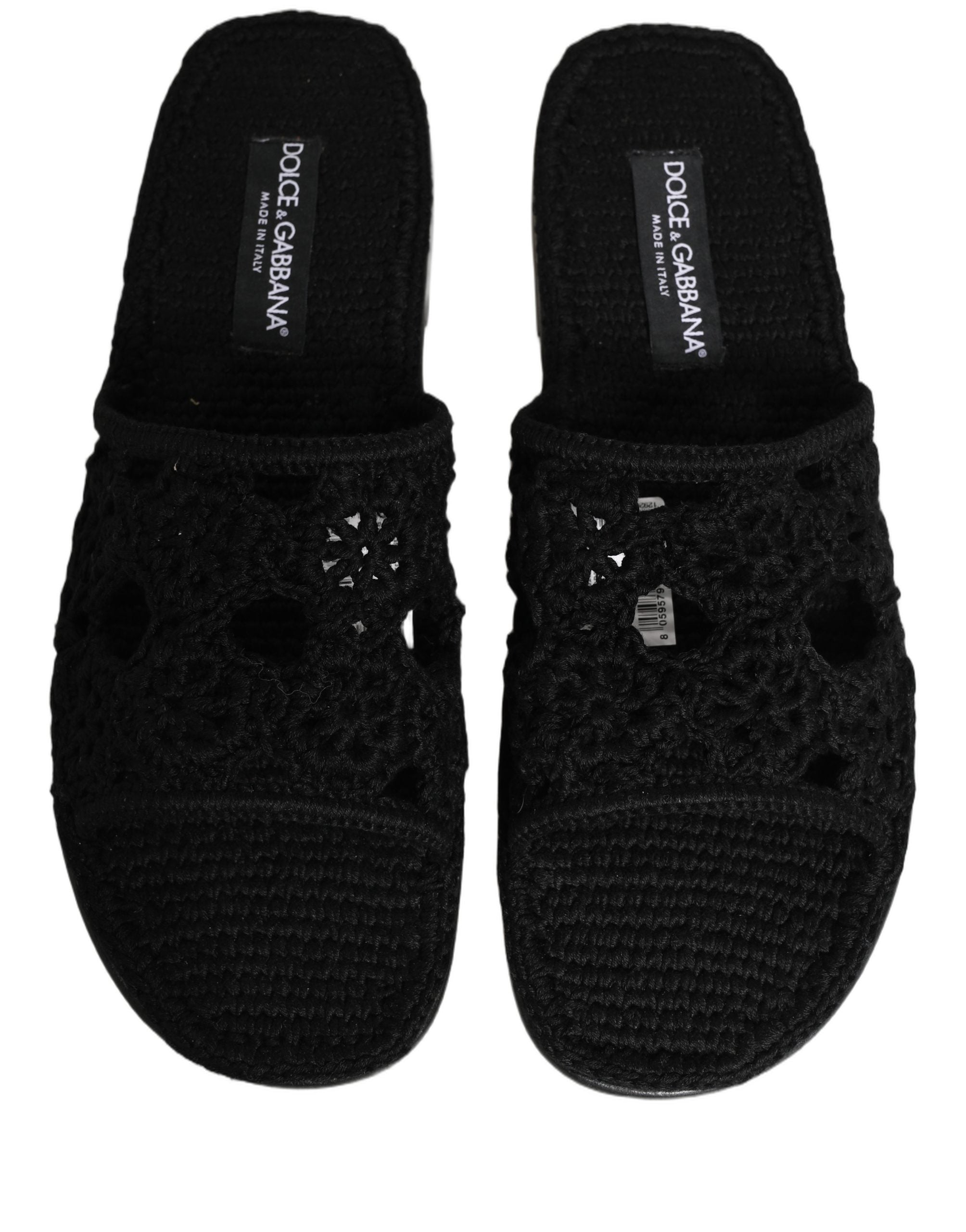 Dolce & Gabbana Black Fabric Woven Slides Sandals Flats Men's Shoes