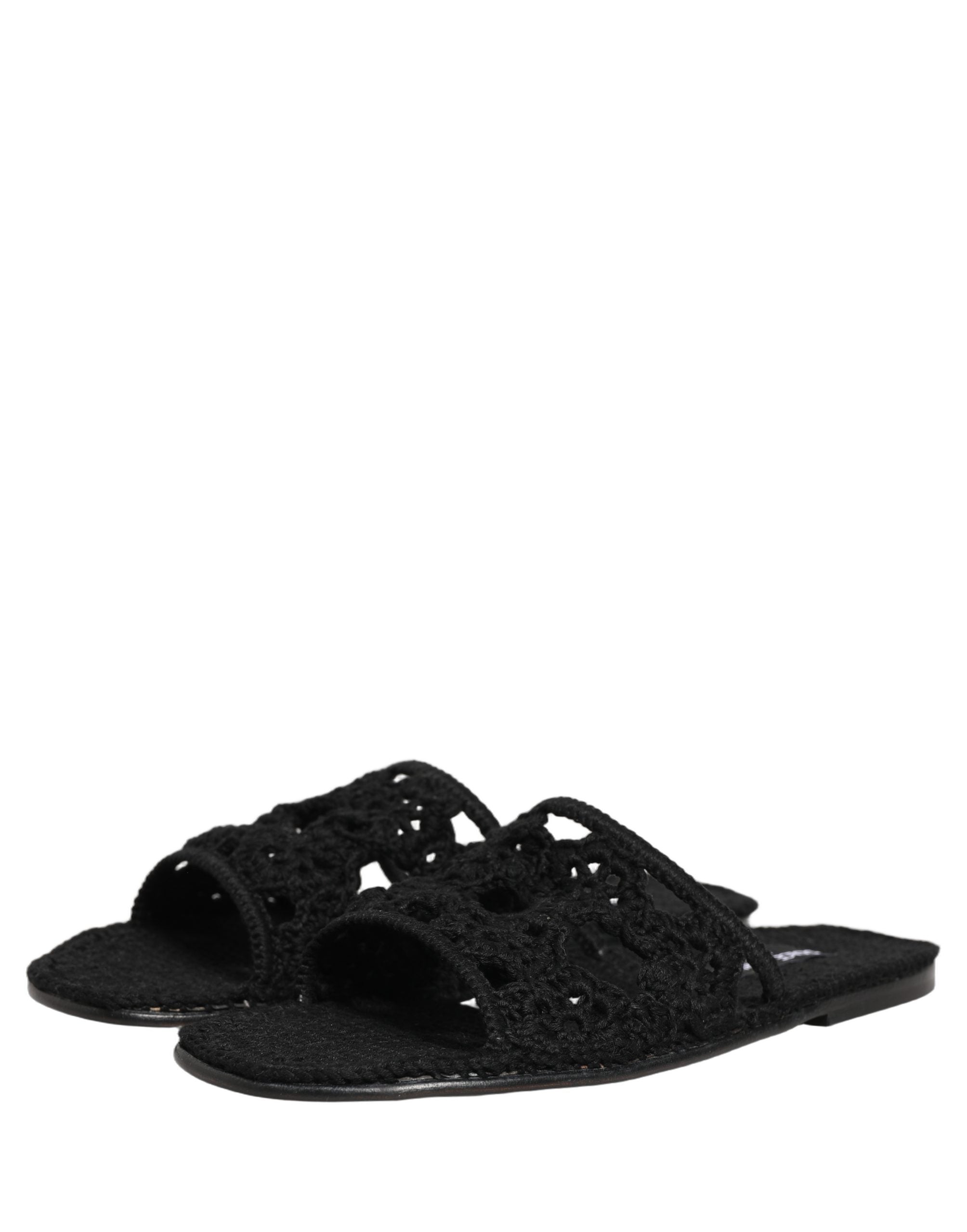 Dolce & Gabbana Black Fabric Woven Slides Sandals Flats Men's Shoes