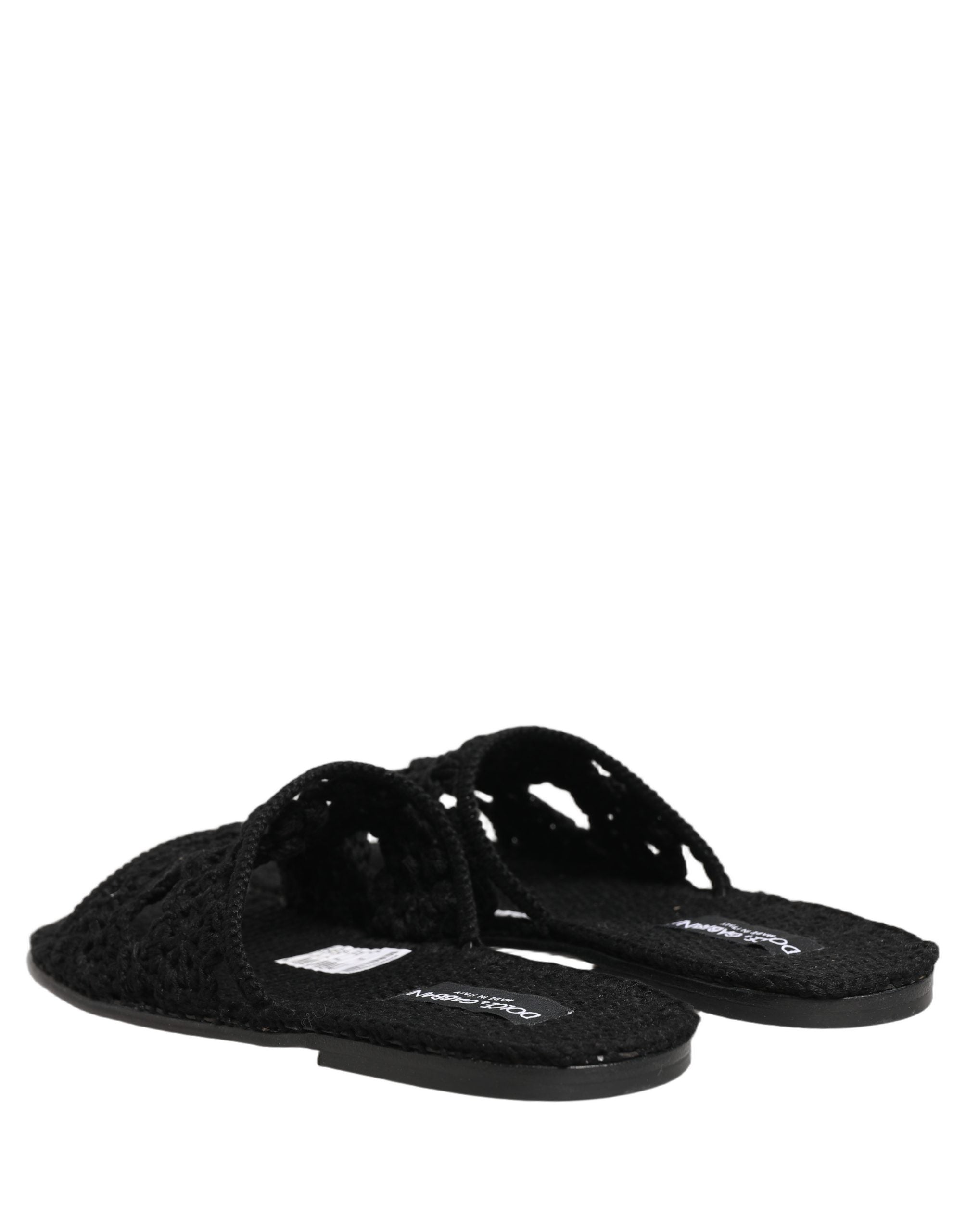 Dolce & Gabbana Black Fabric Woven Slides Sandals Flats Men's Shoes