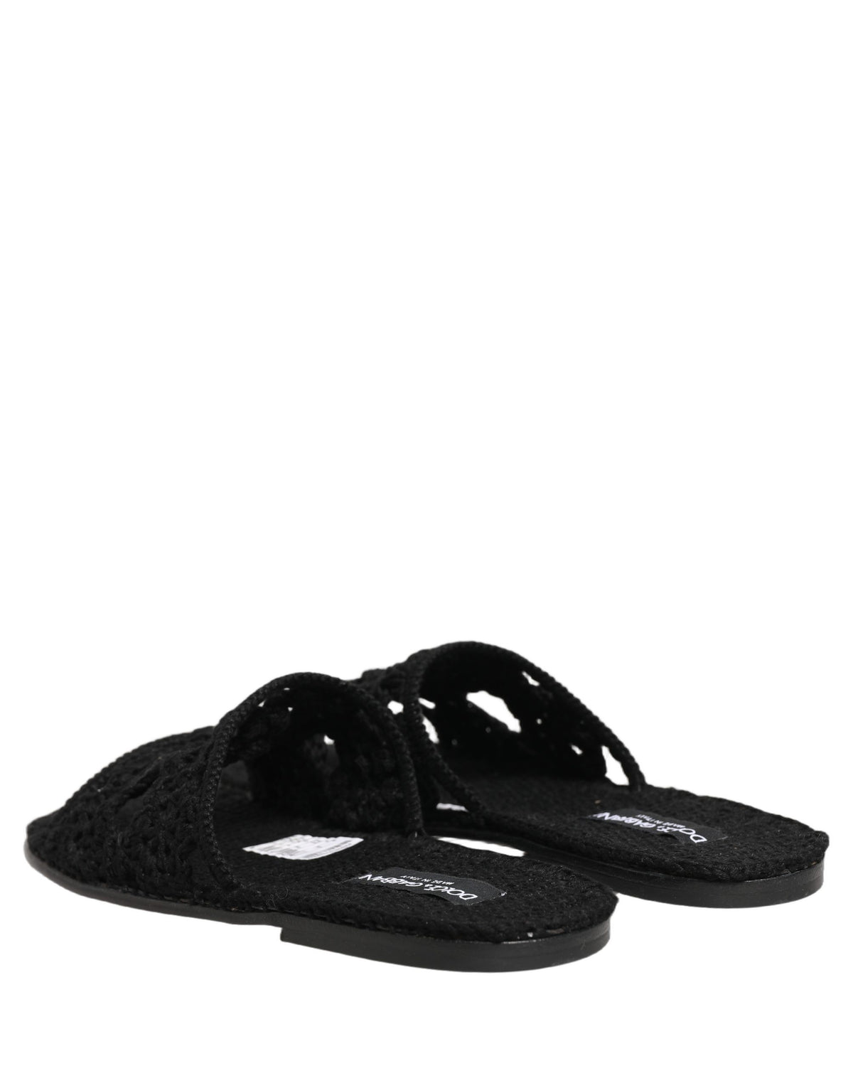 Dolce & Gabbana Black Fabric Woven Slides Sandals Flats Men's Shoes