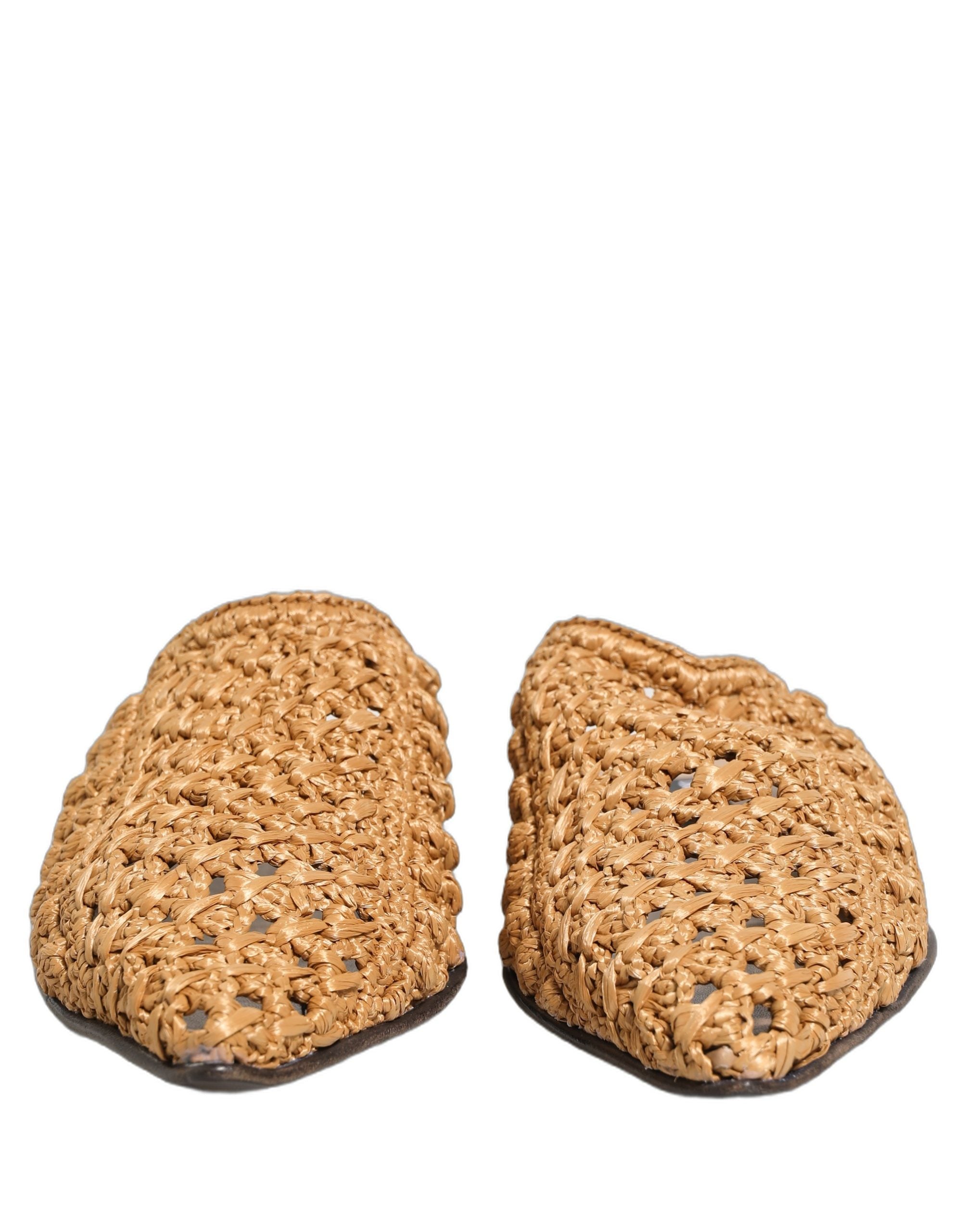 Dolce & Gabbana Beige Woven Straw Slides Sandals Flats Men's Shoes