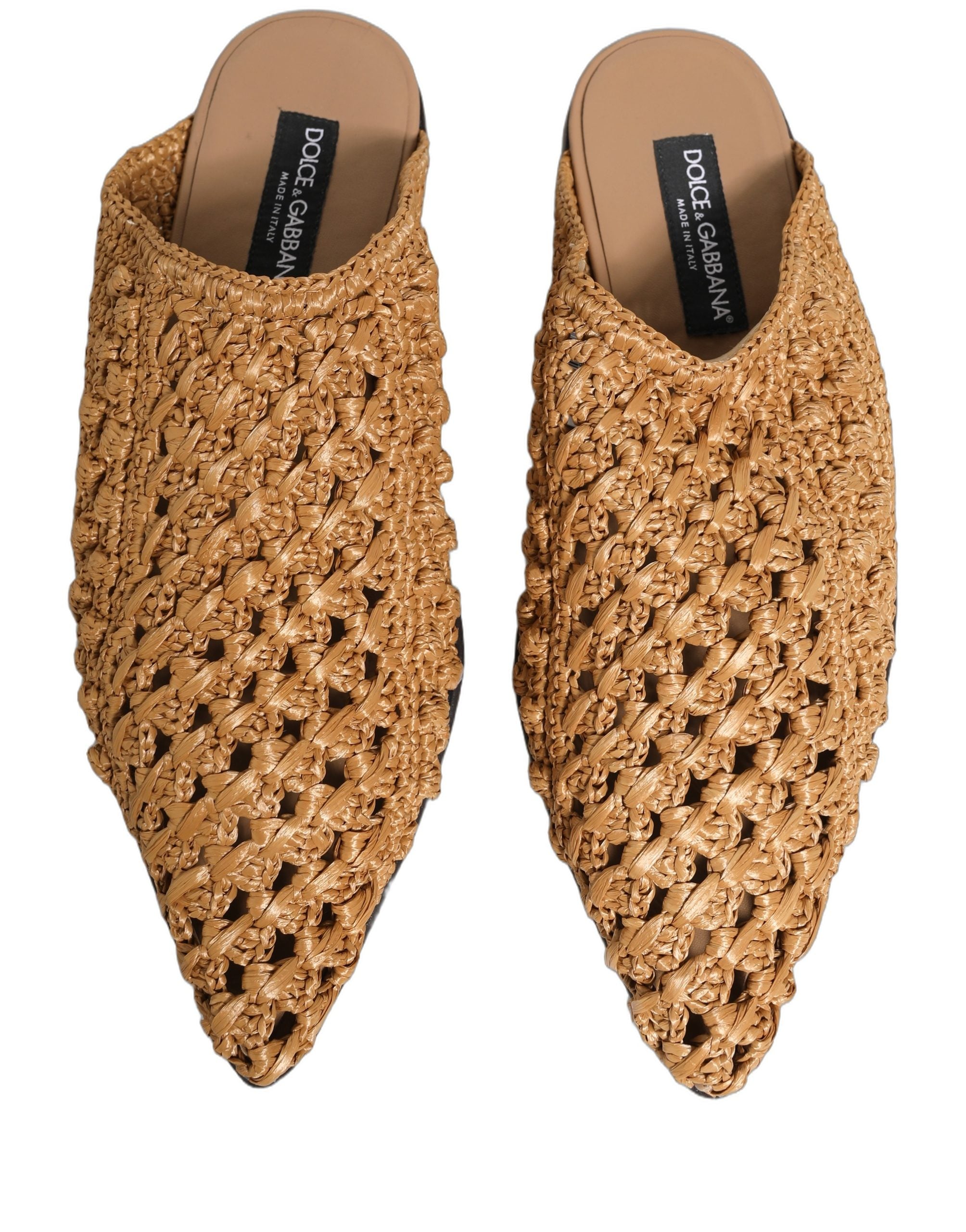 Dolce & Gabbana Beige Woven Straw Slides Sandals Flats Men's Shoes