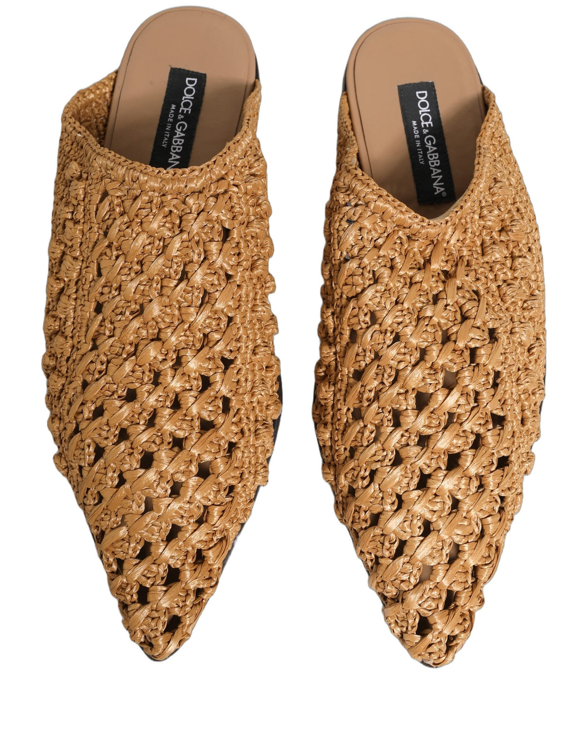 Dolce & Gabbana Beige Woven Straw Slides Sandals Flats Men's Shoes
