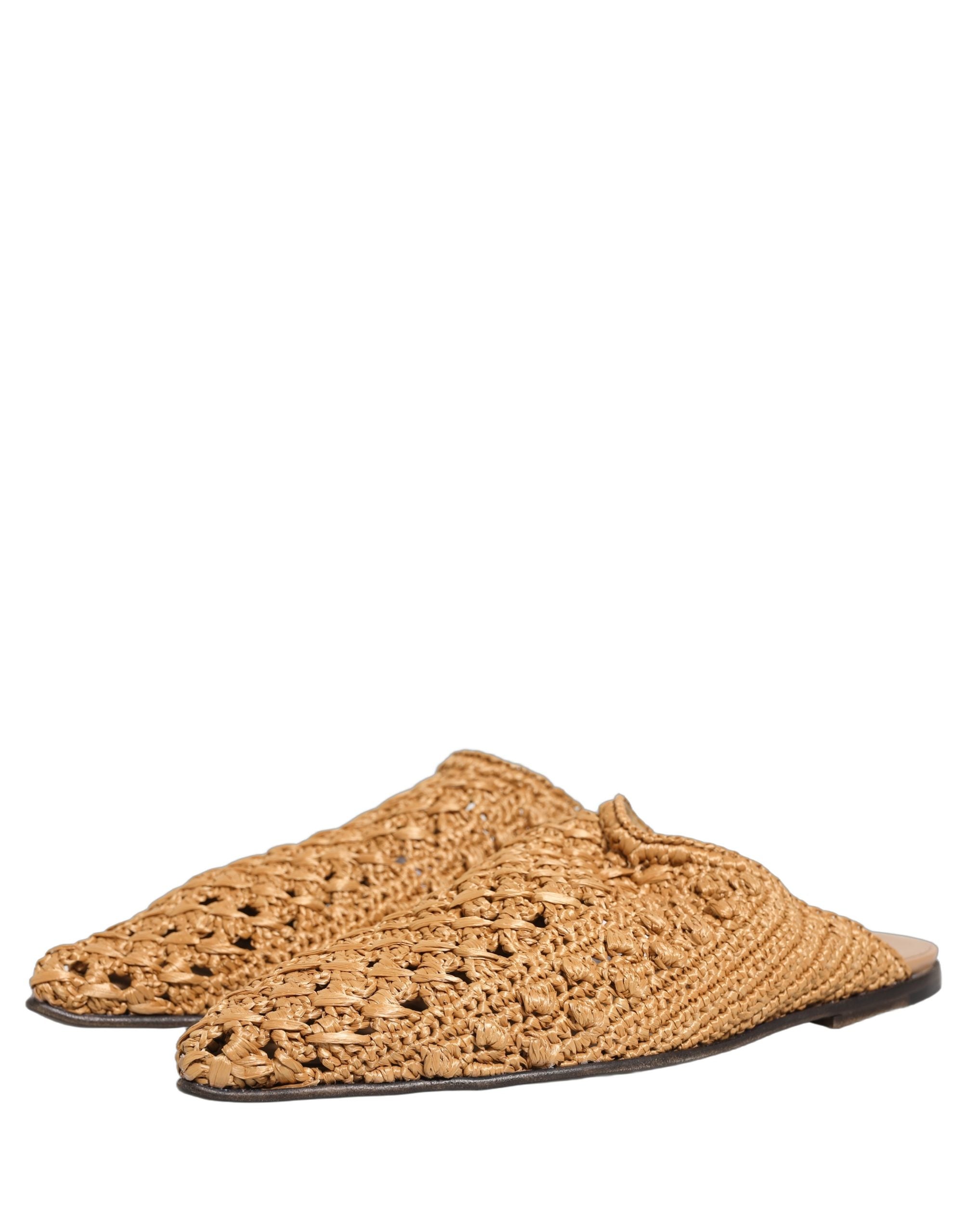 Dolce & Gabbana Beige Woven Straw Slides Sandals Flats Men's Shoes