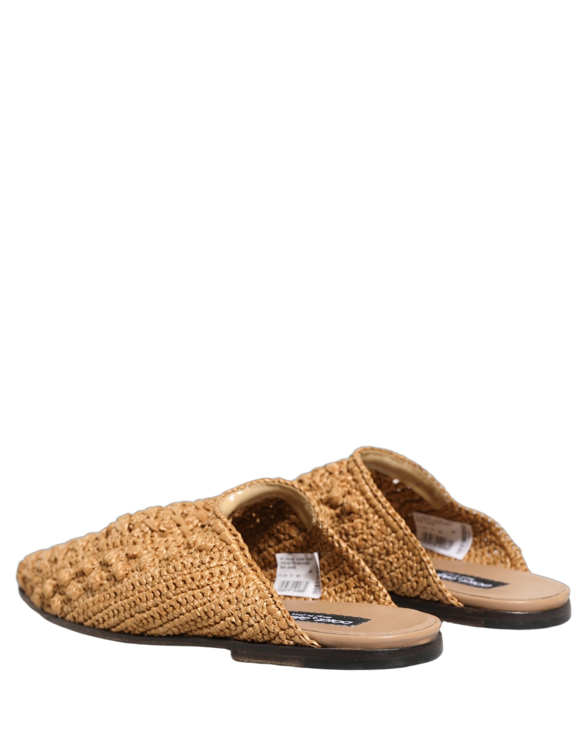 Dolce & Gabbana Beige Woven Straw Slides Sandals Flats Men's Shoes