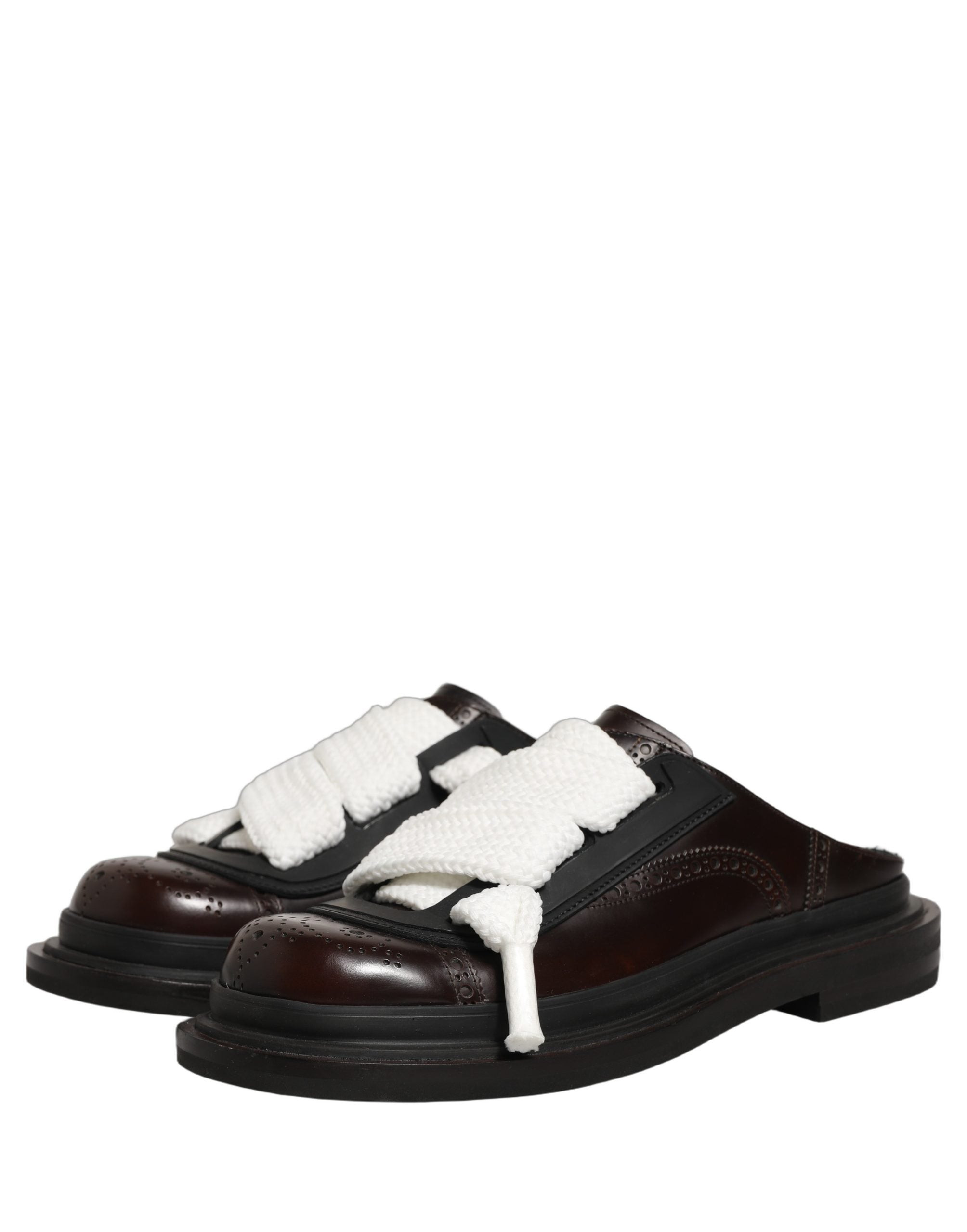 Dolce & Gabbana Brown Leather Slip On Flat Sandals Men Men's Shoes