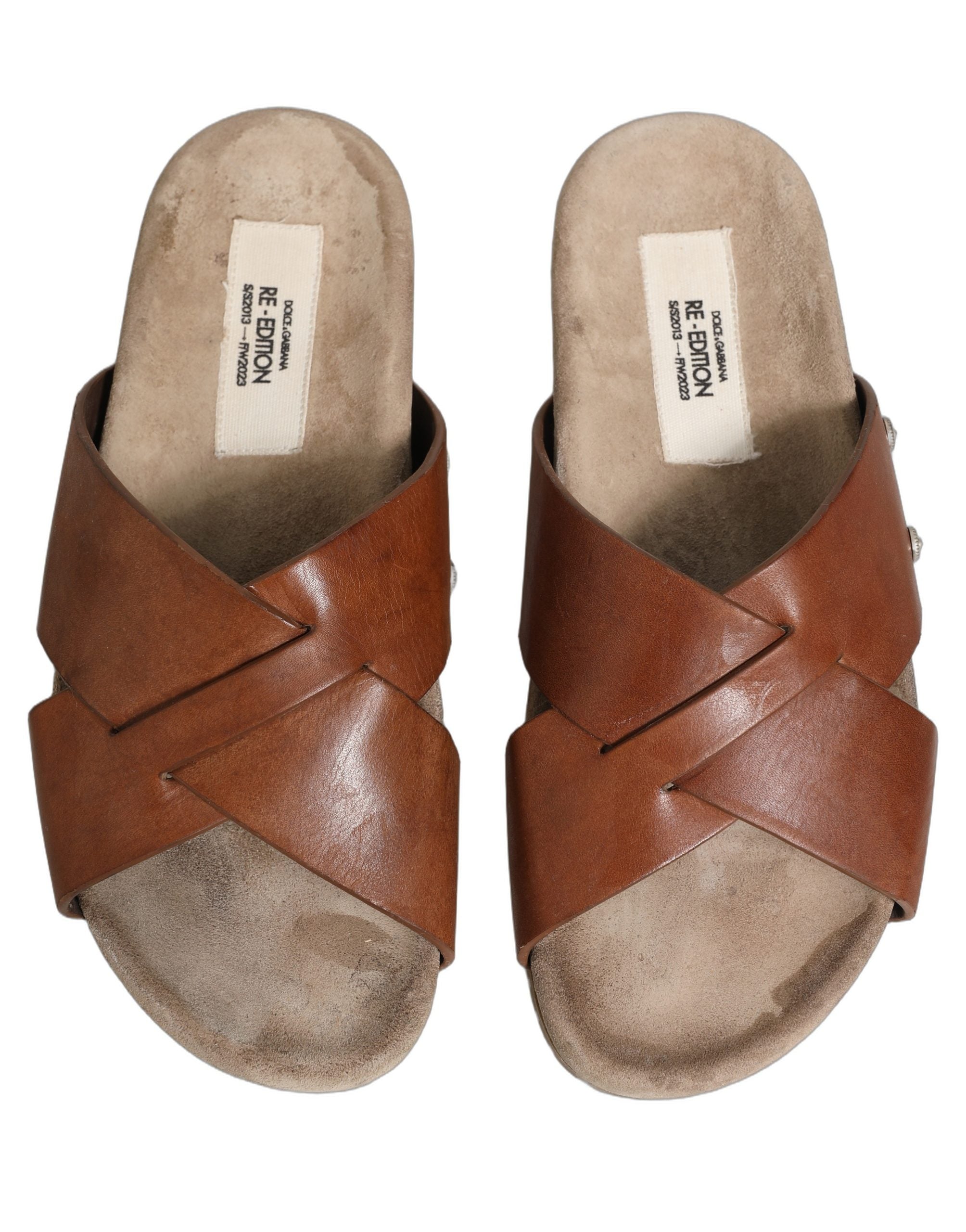 Dolce & Gabbana Brown Calf Leather Slides Sandals Men's Shoes (Pre-Owned)