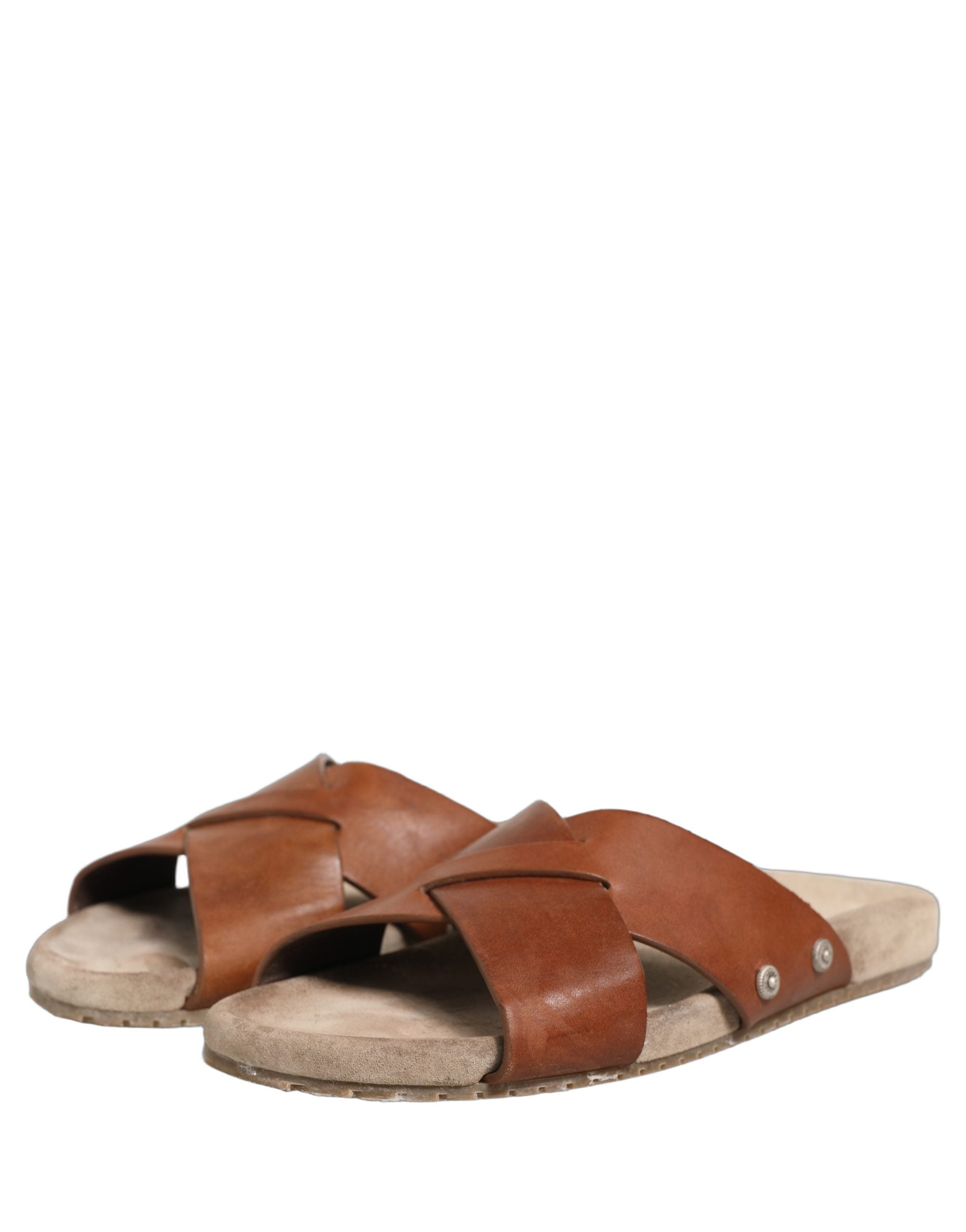 Dolce & Gabbana Brown Calf Leather Slides Sandals Men's Shoes (Pre-Owned)