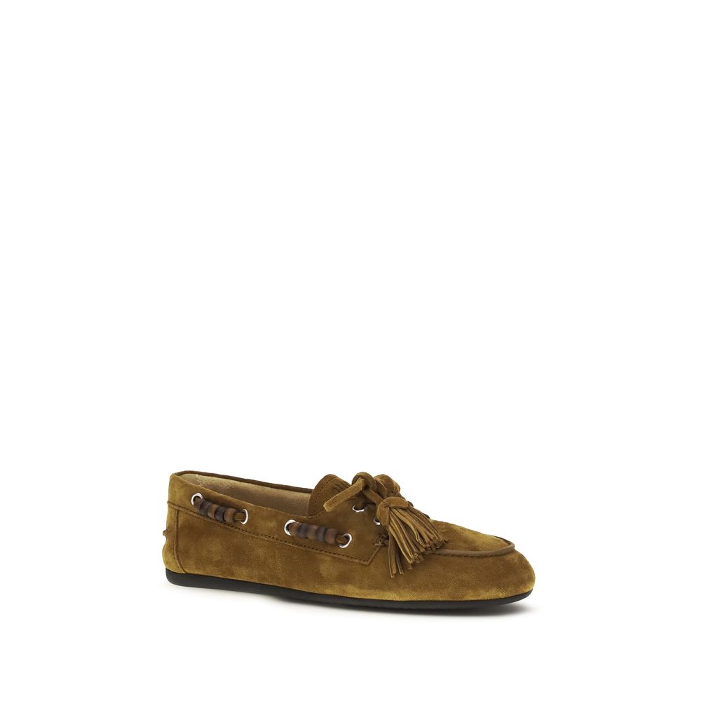 Miu Miu Beige Calf Leather Bos Taurus Slip-On Women's Loafers