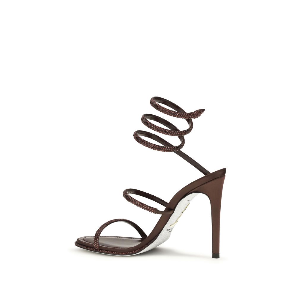 RENE CAOVILLA Brown Silk Stiletto Heel Women's Sandals