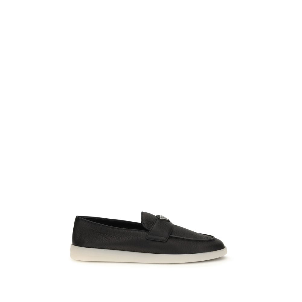 Prada Black Calf Leather Bos Taurus Slip-On Men's Loafers