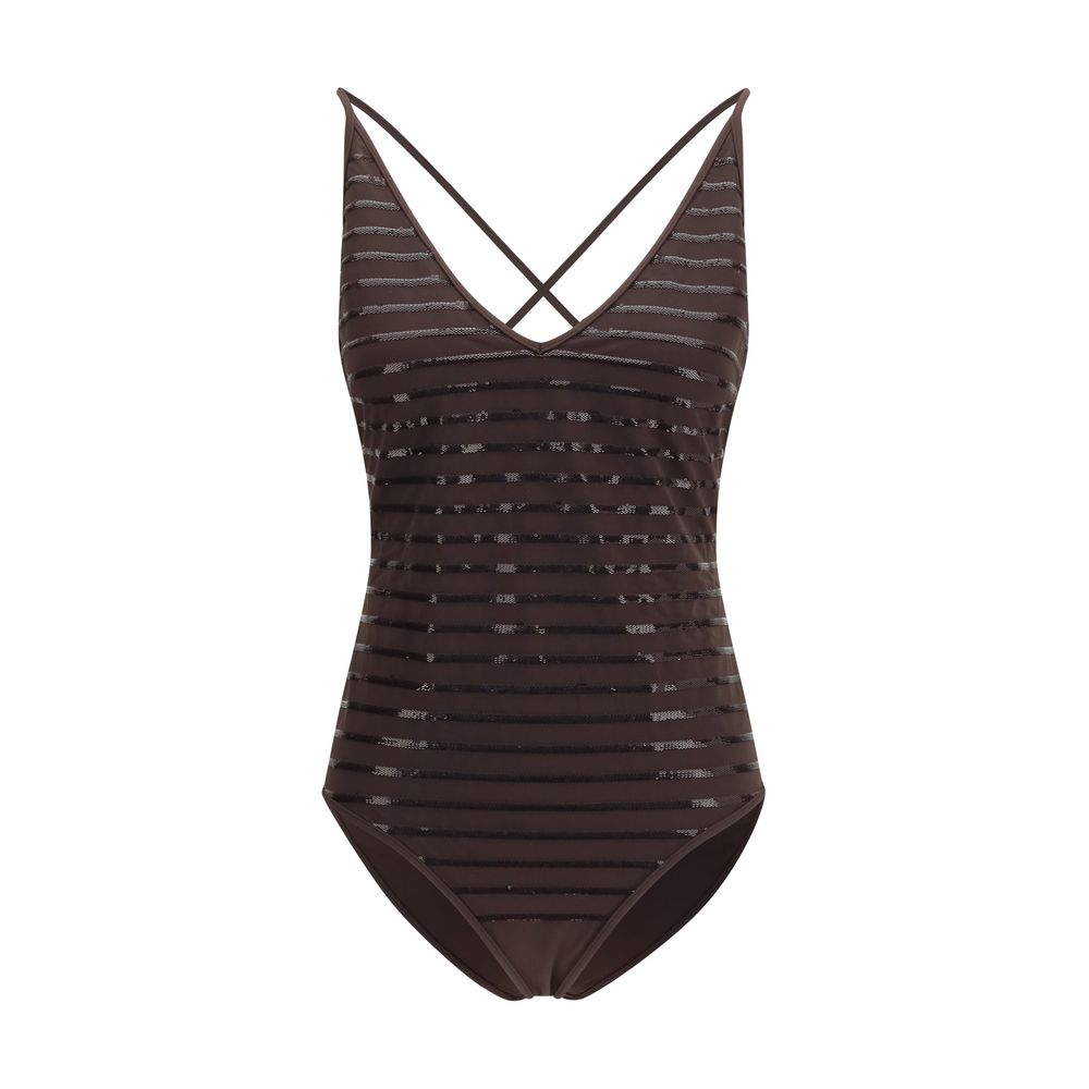 Brunello Cucinelli Brown Nylon One-Piece Women's Swimsuit