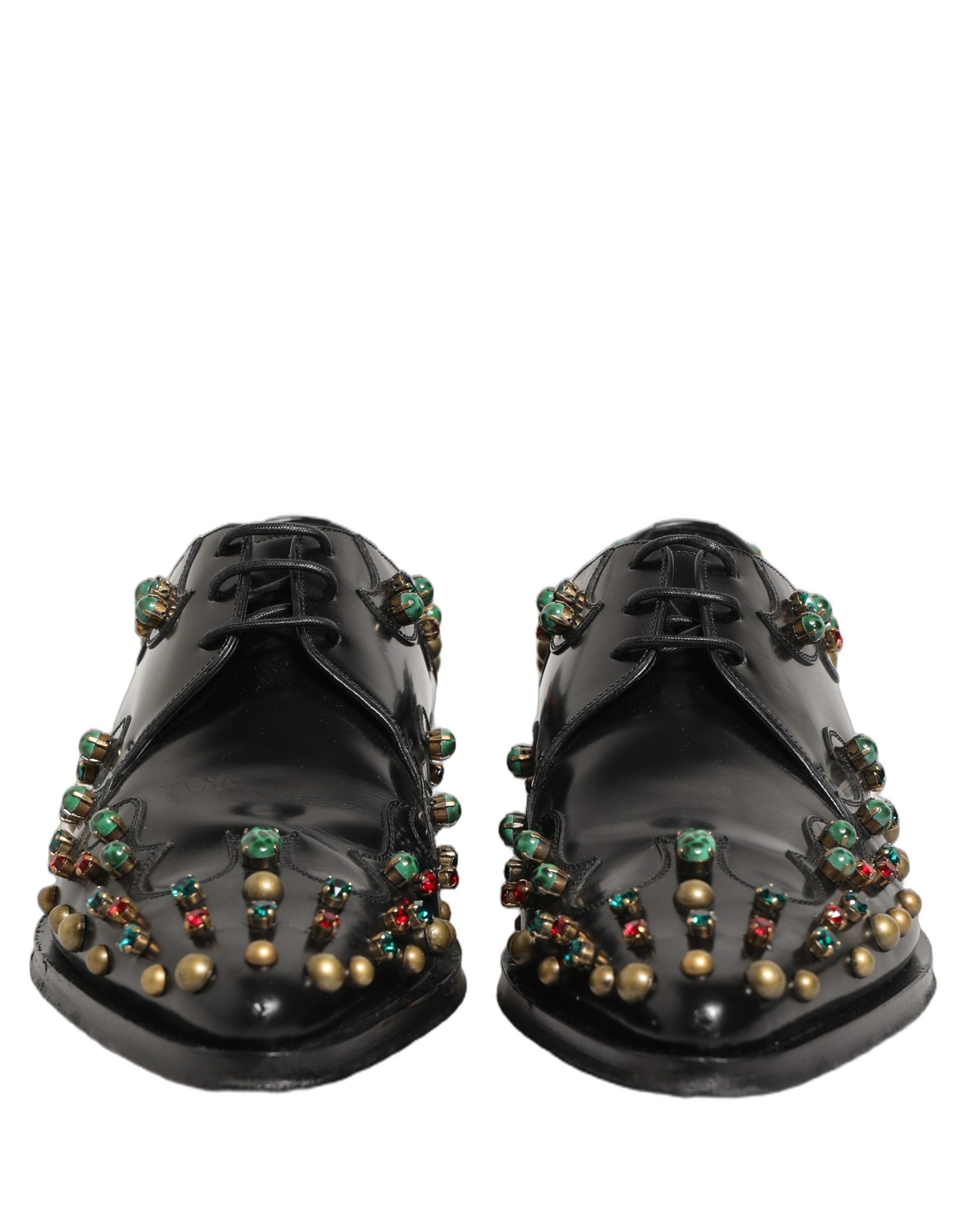 Dolce & Gabbana Black Leather Derby Dress Studded Formal Men's Shoes (Pre-Owned)