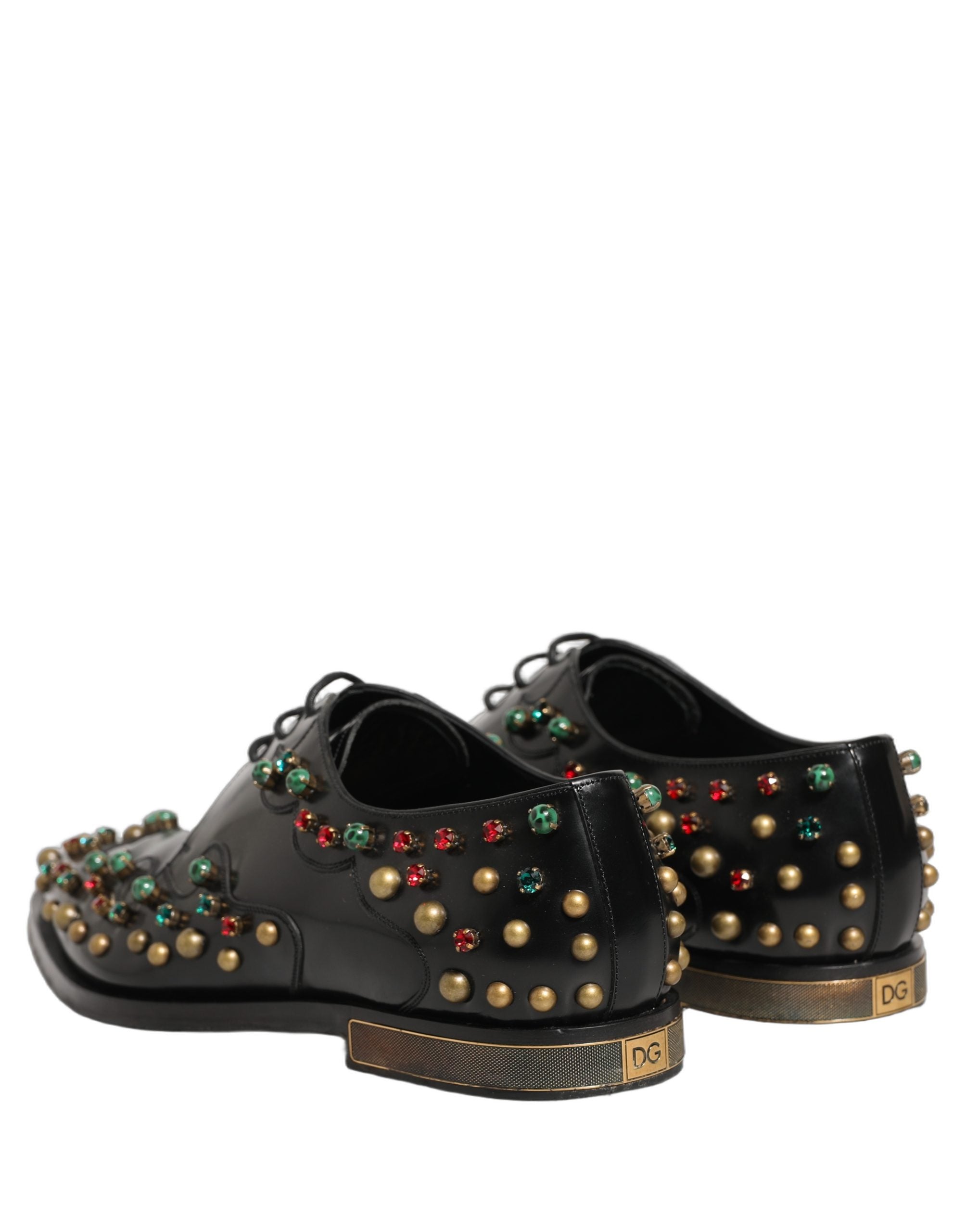 Dolce & Gabbana Black Leather Derby Dress Studded Formal Men's Shoes (Pre-Owned)