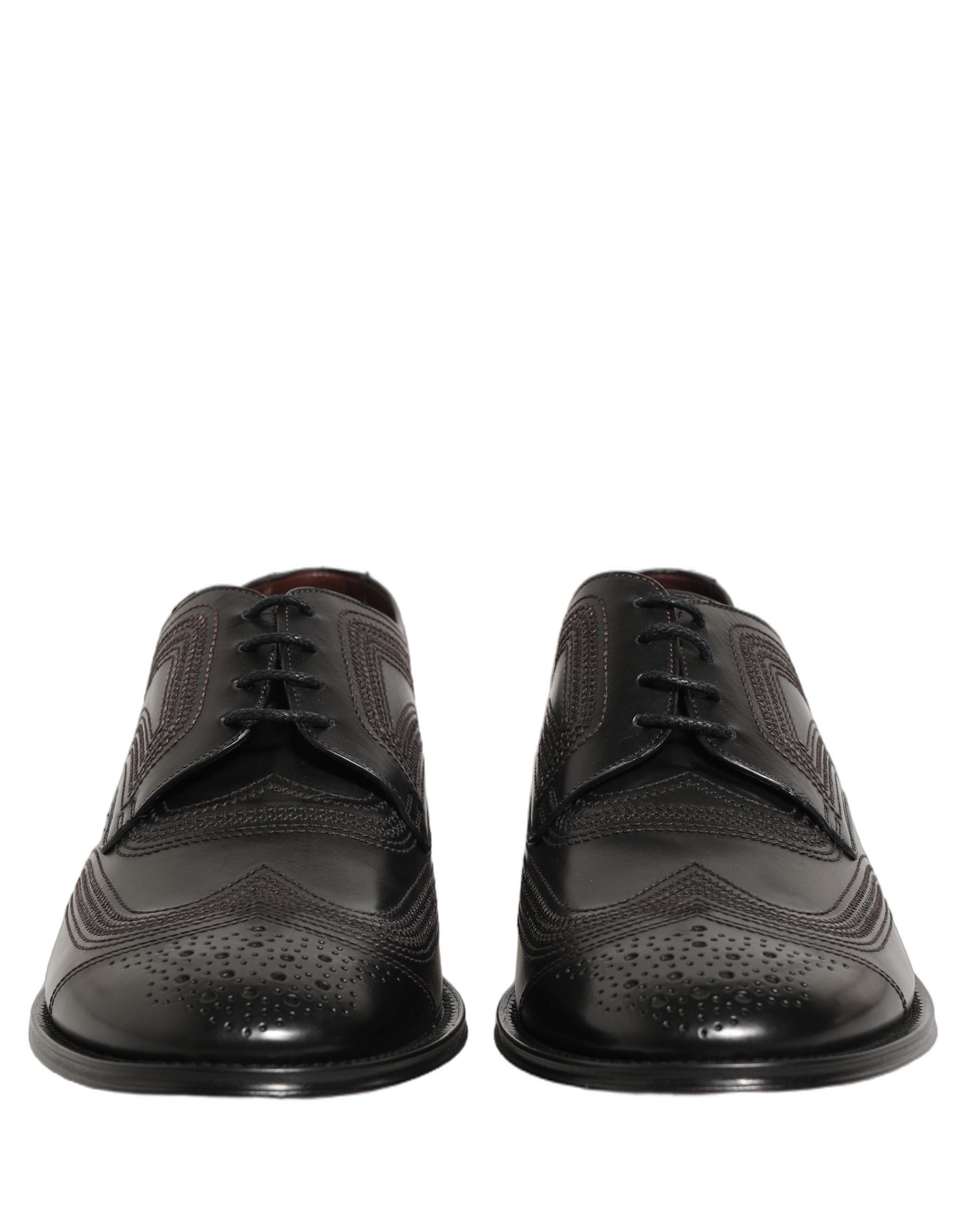 Dolce & Gabbana Black Embroidered Leather Derby Dress Men's Shoes