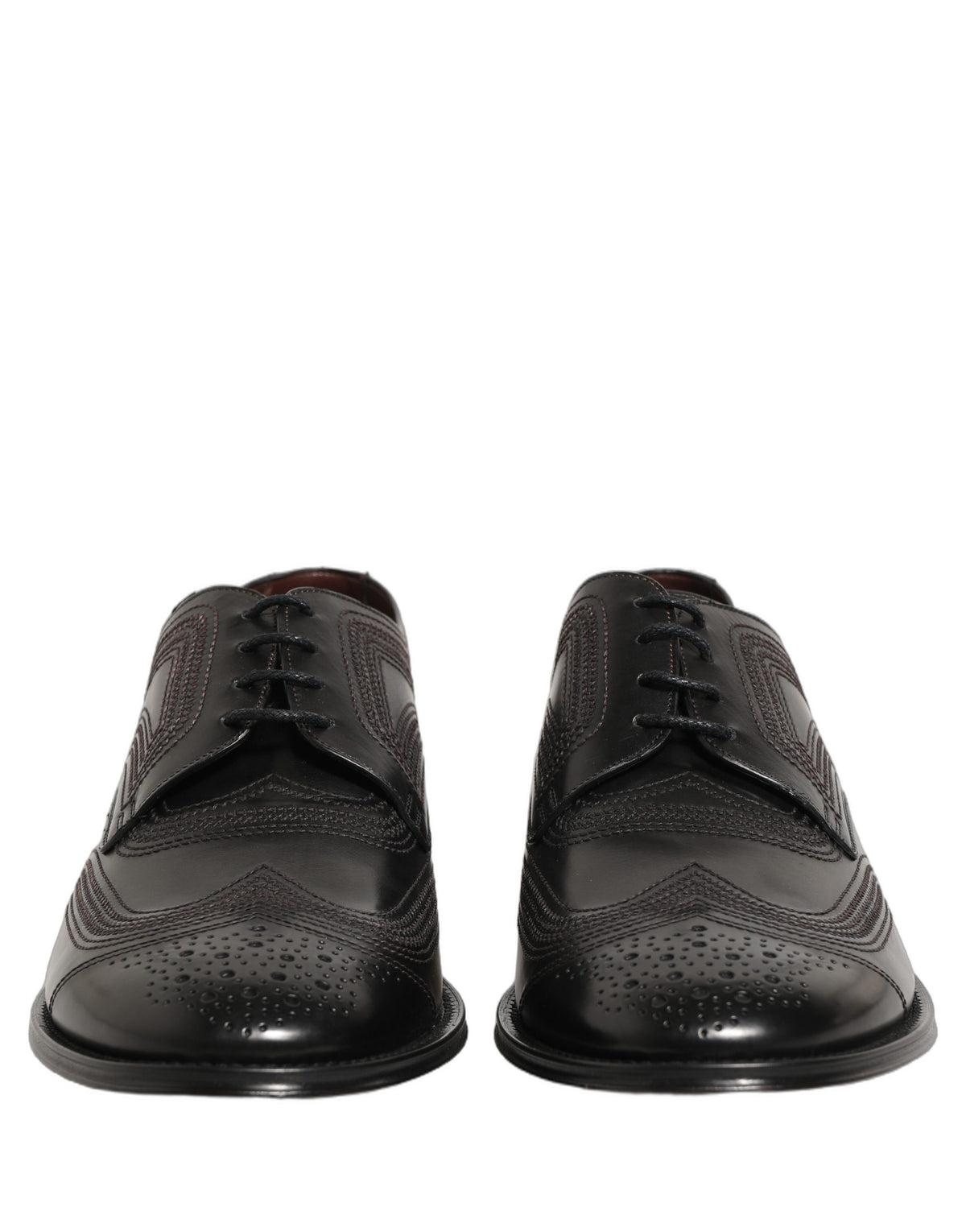 Dolce & Gabbana Black Embroidered Leather Derby Dress Men's Shoes
