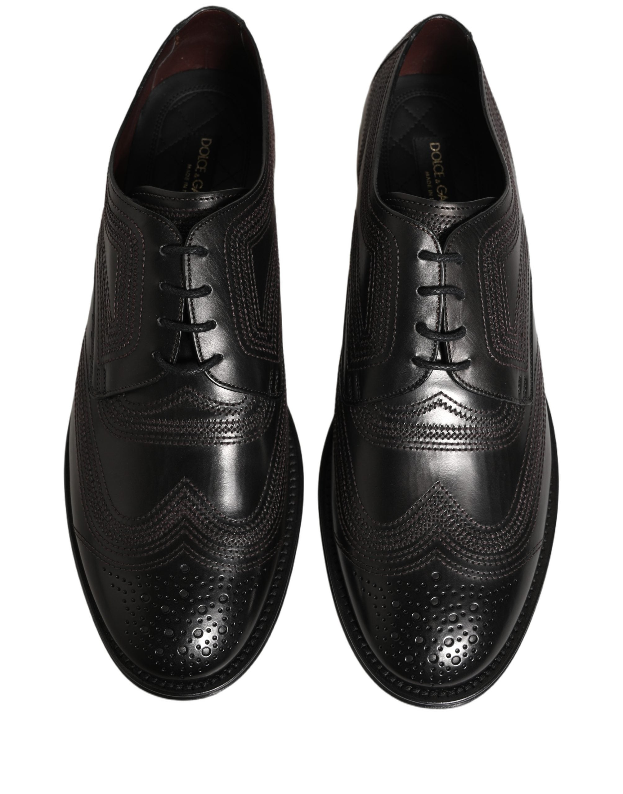 Dolce & Gabbana Black Embroidered Leather Derby Dress Men's Shoes