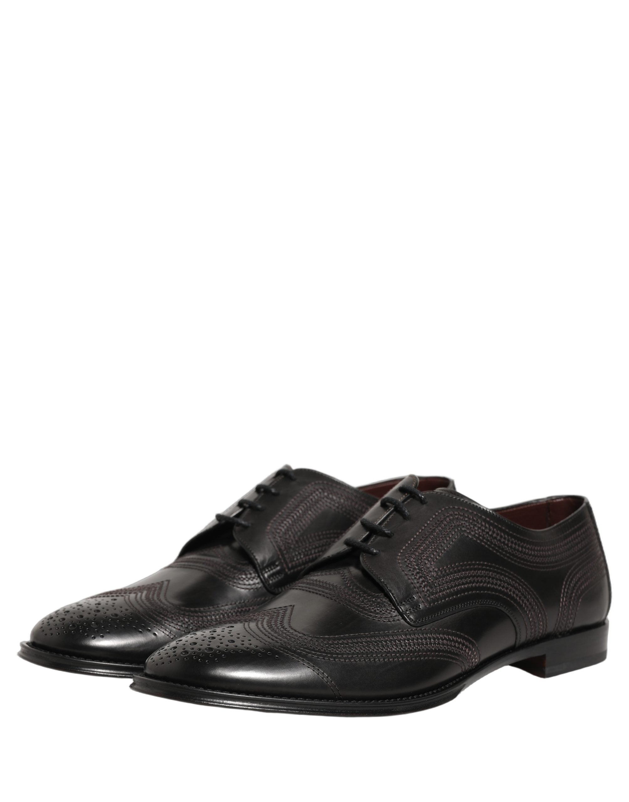 Dolce & Gabbana Black Embroidered Leather Derby Dress Men's Shoes