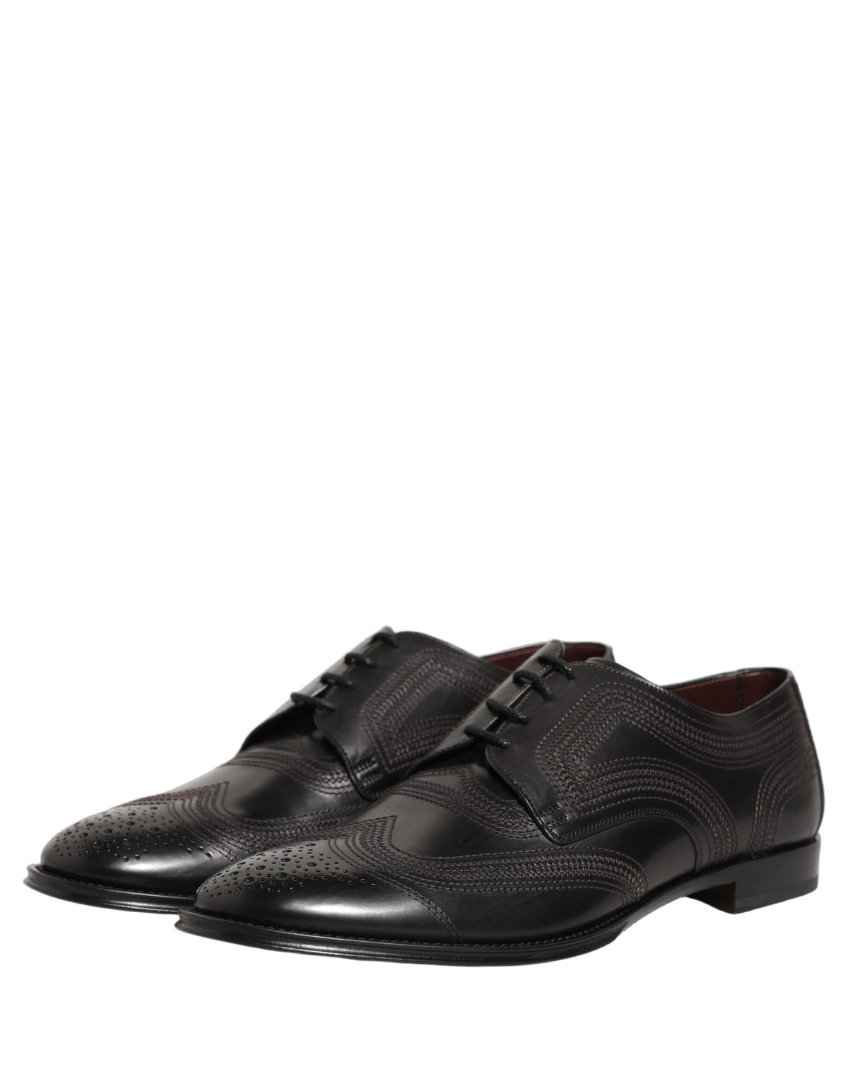 Dolce & Gabbana Black Embroidered Leather Derby Dress Men's Shoes