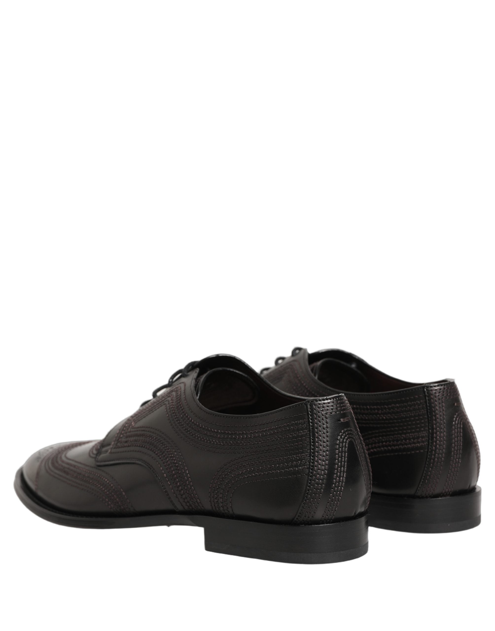 Dolce & Gabbana Black Embroidered Leather Derby Dress Men's Shoes
