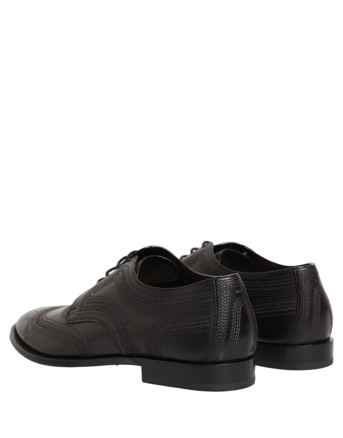 Dolce & Gabbana Black Embroidered Leather Derby Dress Men's Shoes